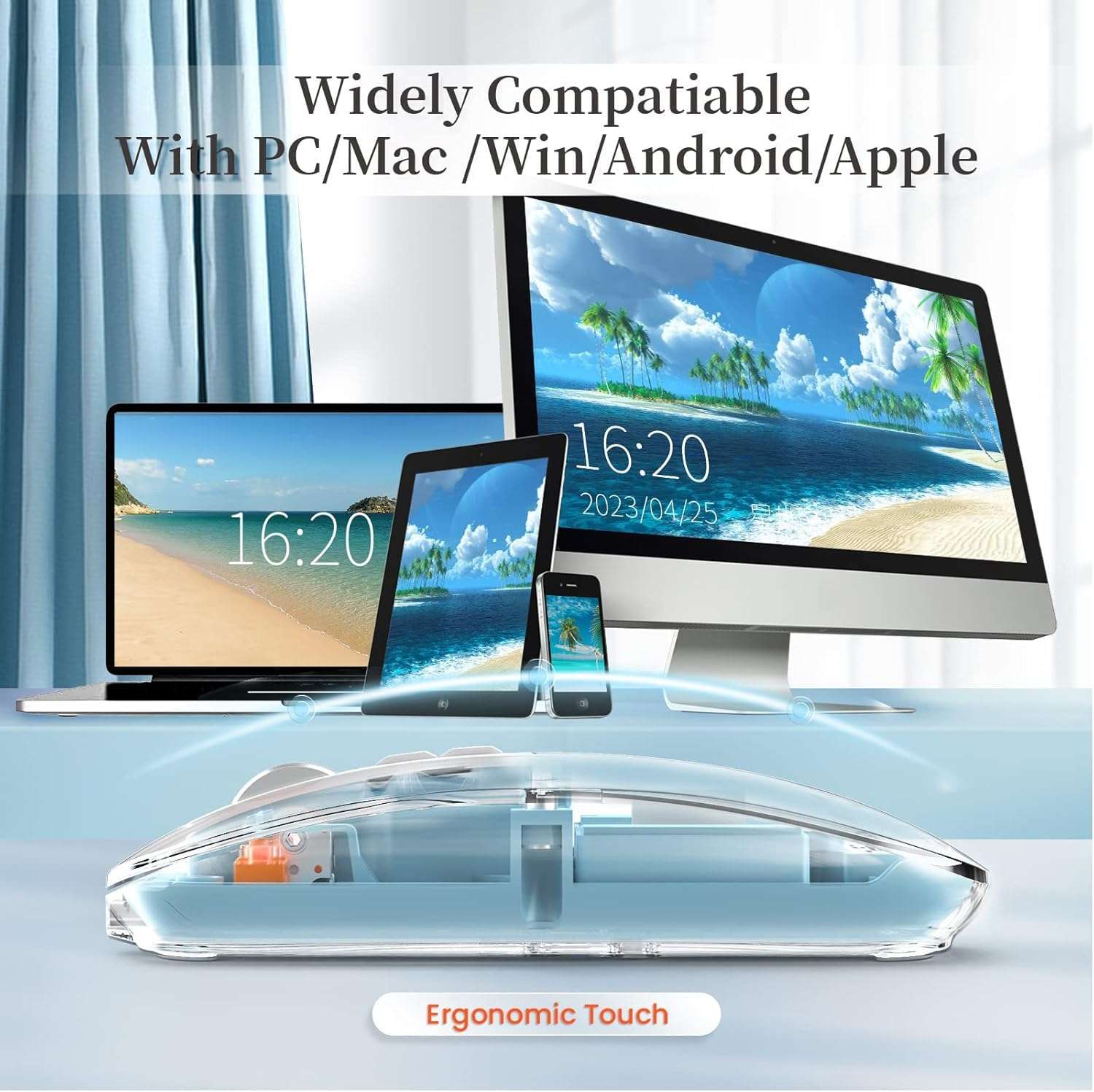MICROWARE Wireless Mouse, Rechargeable Bluetooth Mouse, Dual Mode (2.4G + BT5.1) Transparent Slim Mouse with Quiet Click, 4 Adjustable DPI, Portable Mouse for PC, Laptop, Computer, Mac Book/iPad pro 5
