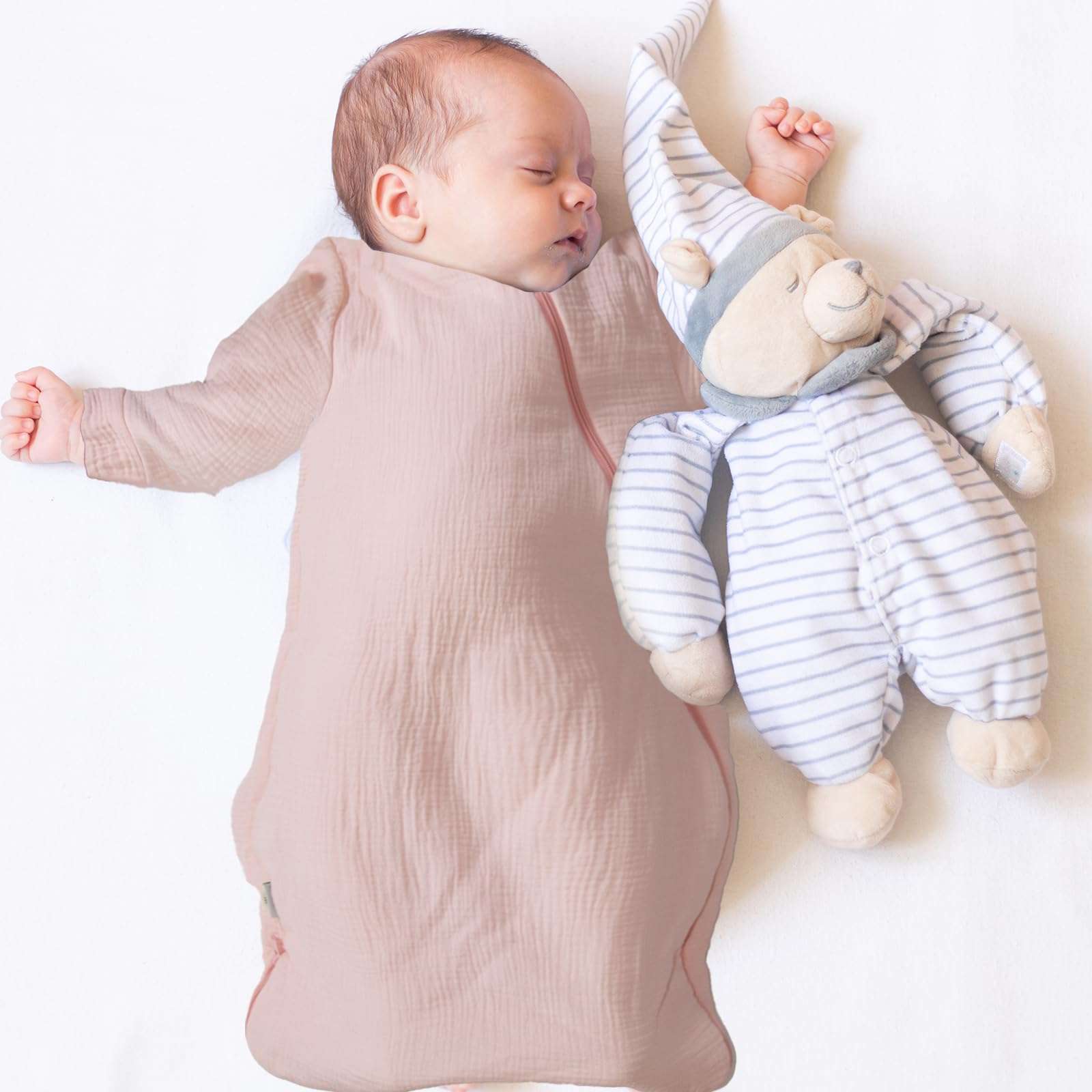 Dormlony Muslin Cotton Baby Long Sleeve Sleeping Bag,Unisex Sleep Sack with 2- Way Zipper for Easy Diaper Changes 1.0TOG,(6-18 Months,Pink) 4