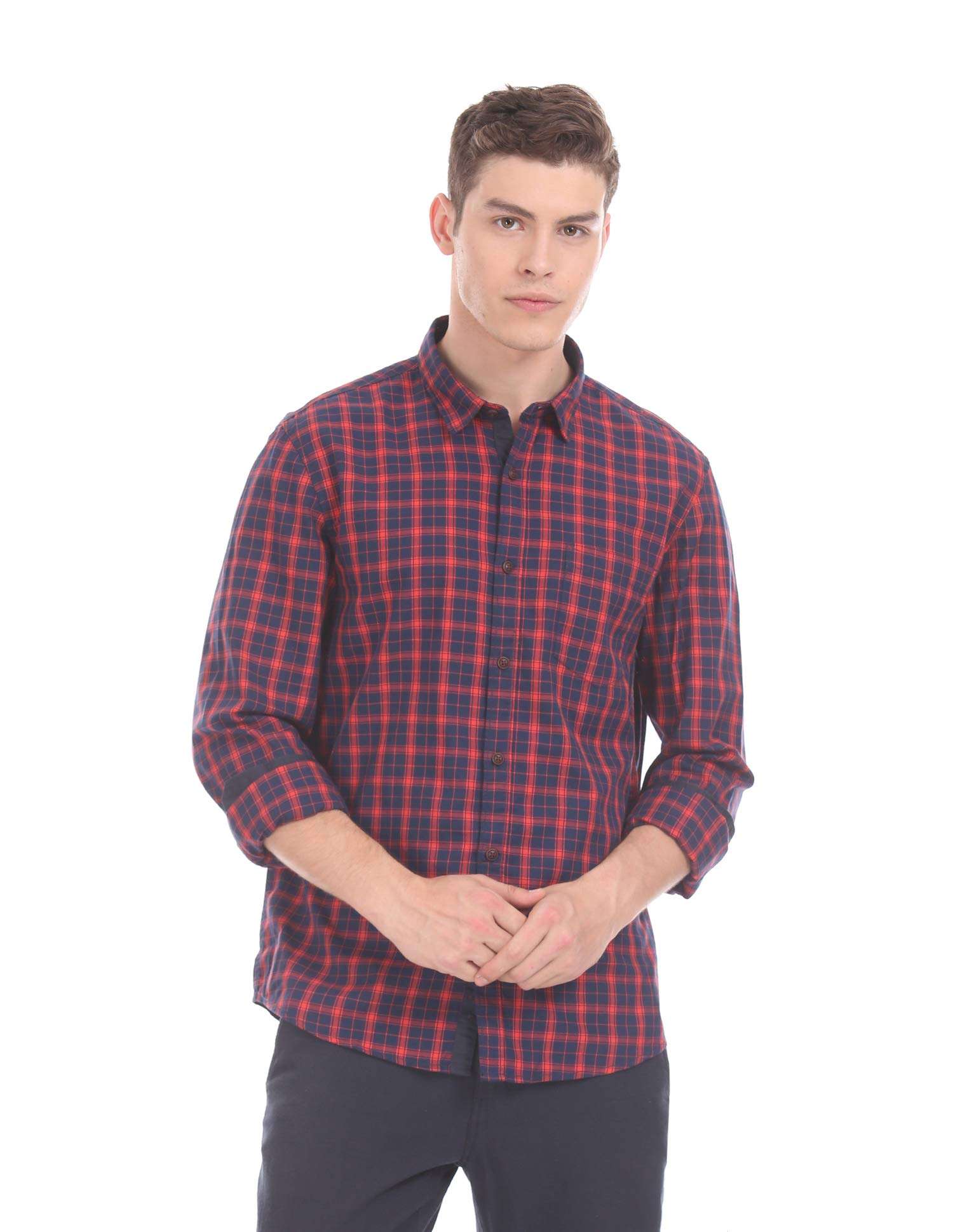 Ruggers by Unlimited Men's Checkered Slim fit Casual Shirt (281580258_RED_L_FS 6