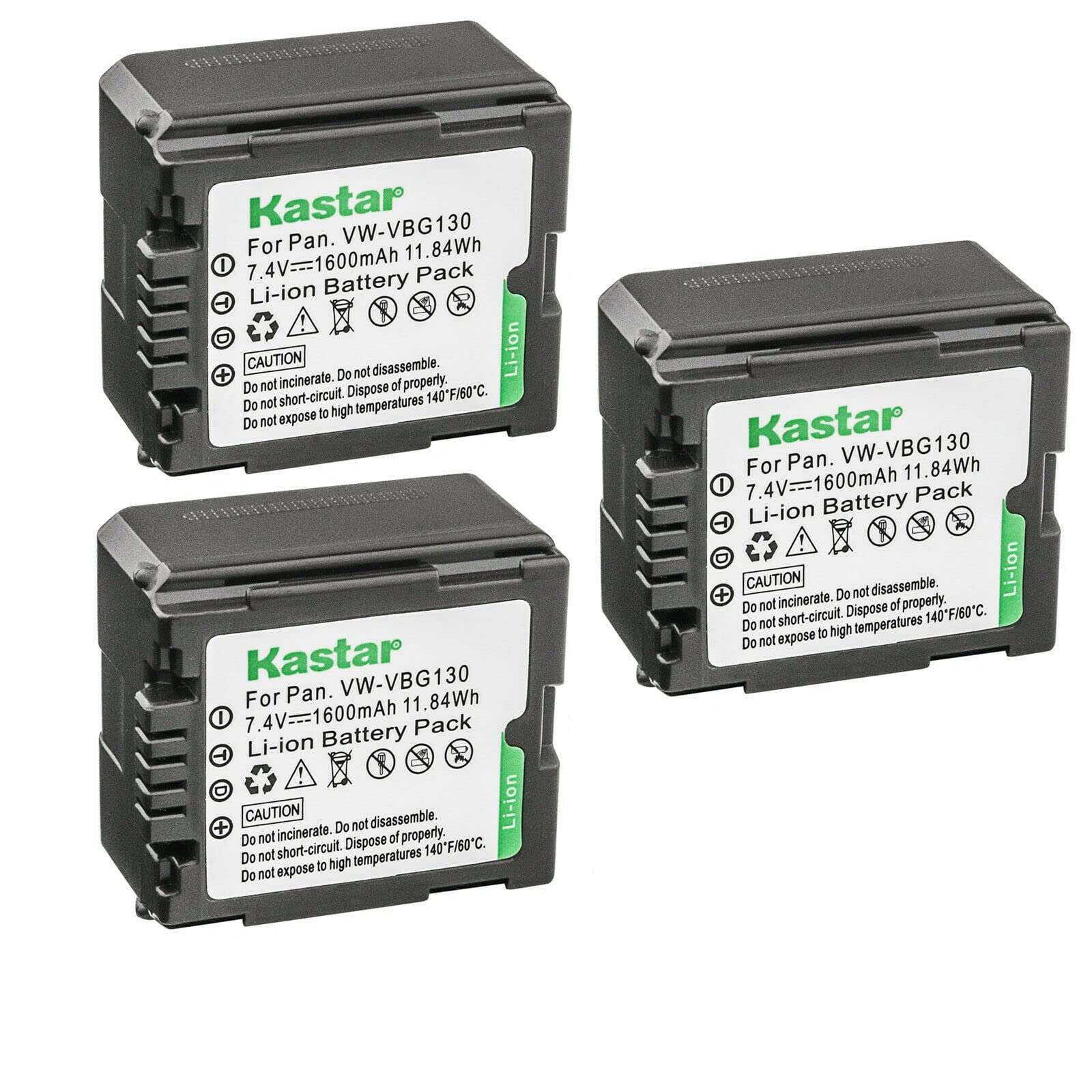 Kastar 3-Pack VW-VBG130 Battery Replacement for Panasonic HDC-MDH1, HDC-MDH1GK, HDC-SD1, HDC-SD1-S, HDC-SD3, HDC-SD5, HDC-SD5EG-K, HDC-SD5EG-S, HDC-SD5GC-K, HDC-SD5GK, HDC-SD5BNDL, HDC-SD7 Camera 1