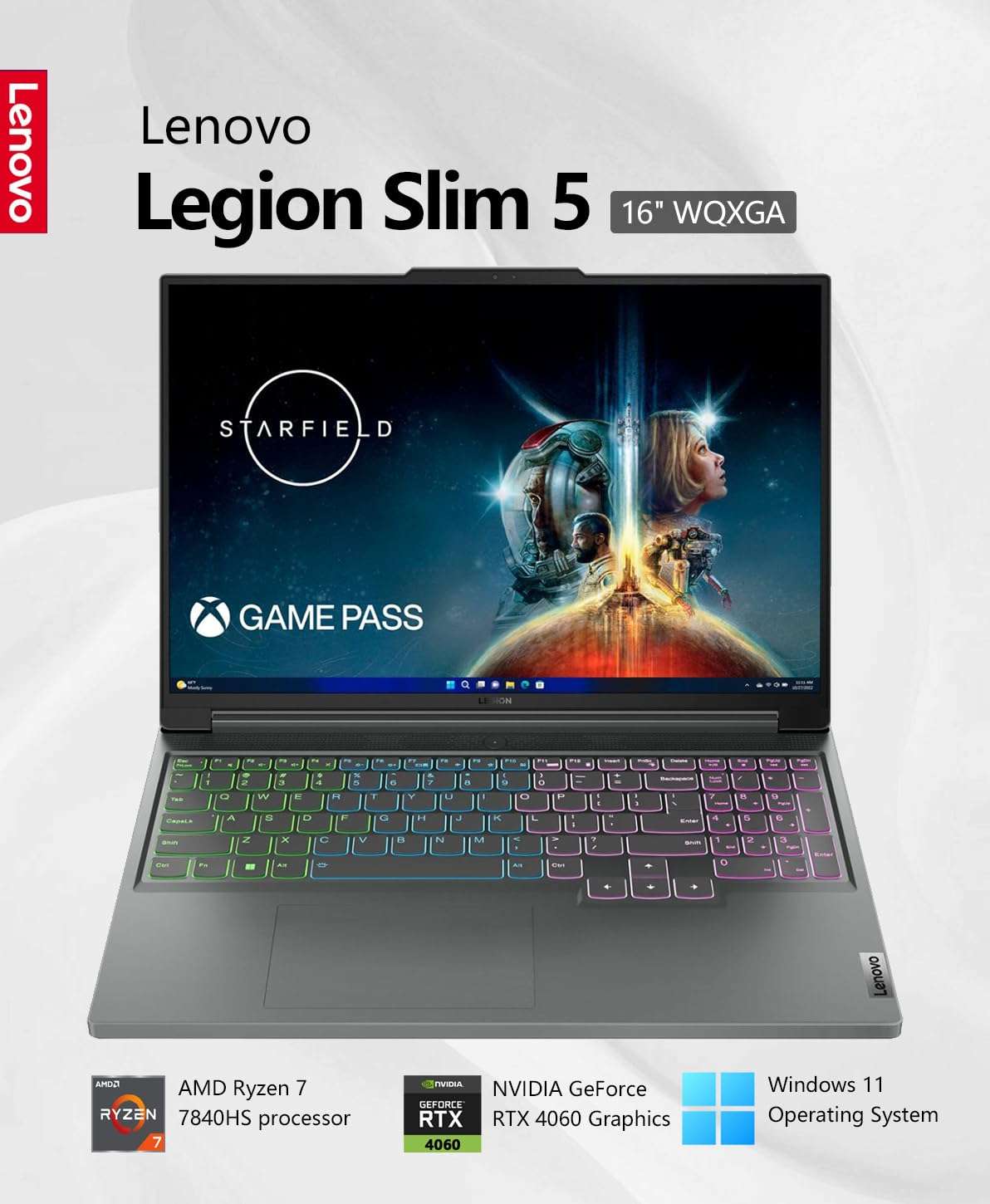 Lenovo Legion Slim 5 Gaming Laptop Computer, 16" WQXGA Display 165Hz, 64GB RAM 2TB Storage, AMD Ryzen 7 7840HS, 8core, 5.1GHz, NVIDIA GeForce RTX 4060, Wi-Fi, Win11, Storm Grey, W/GaLiMu 2