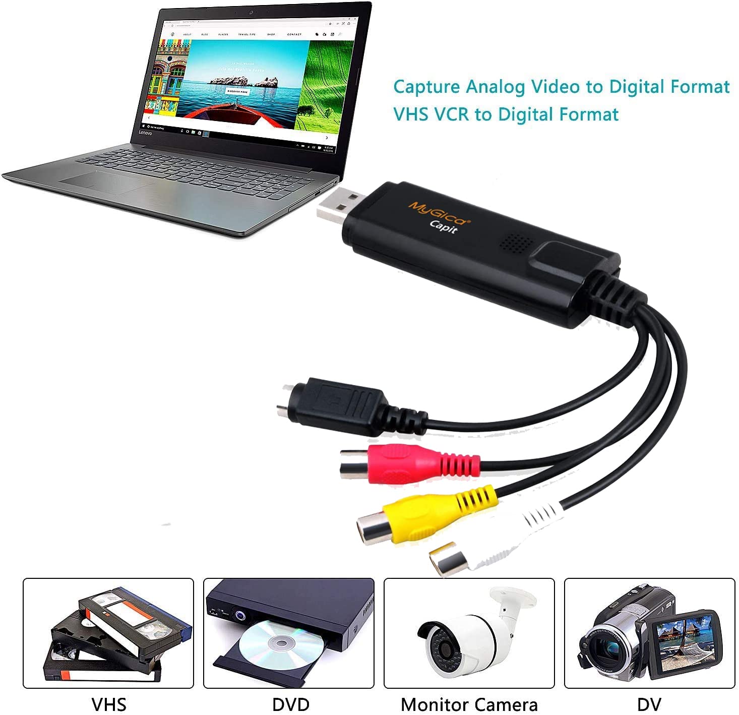 MyGica Capit USB 2.0 Audio/Video Converter, Video Capture Card Digitizes Video, VHS to Digital Converter, from Any Analog Source Including VCR, VHS, DVD 4