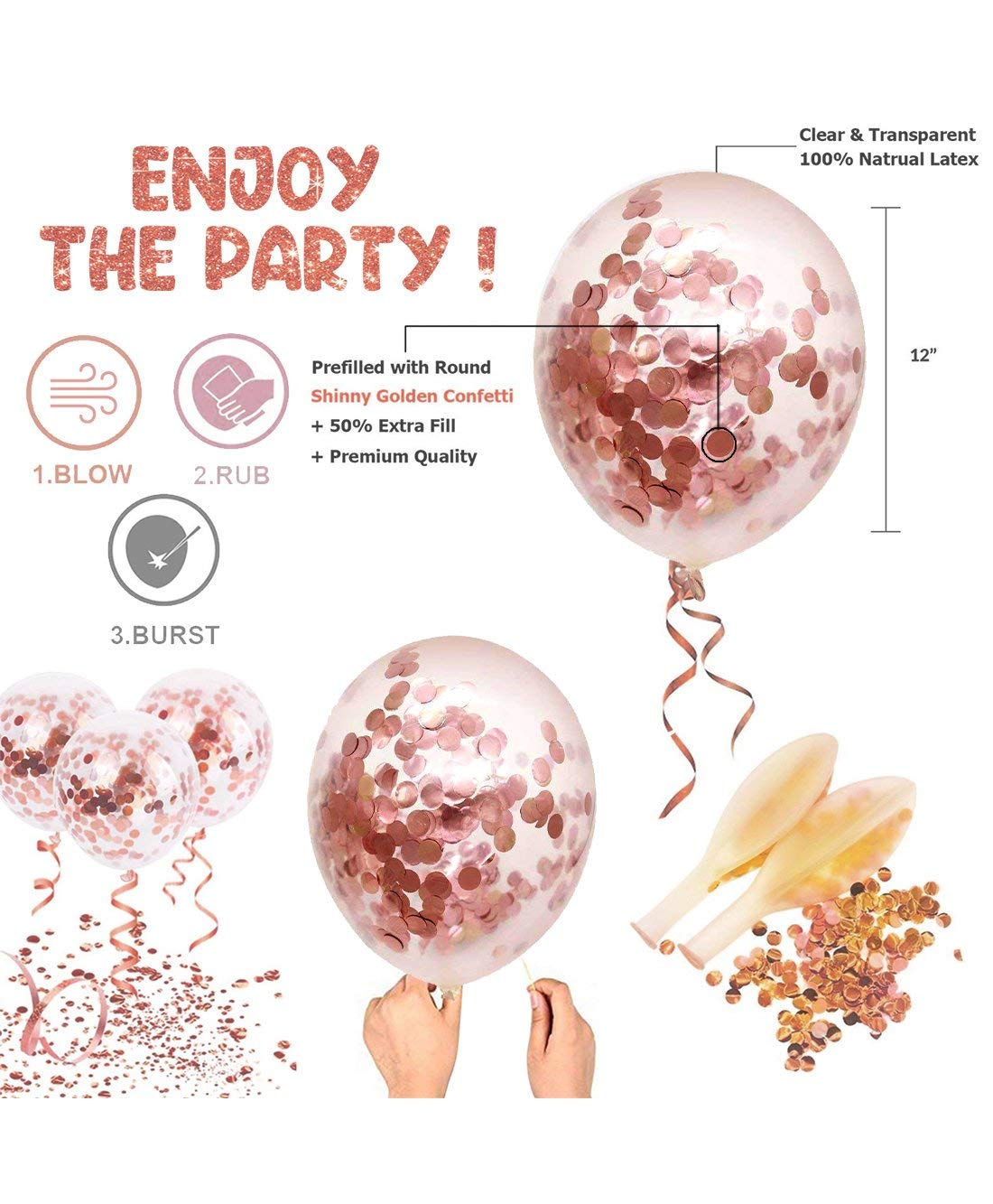 Latex & Confetti Balloons for Birthday Decoration Items for Girls/Balloons for Girl Birthday Party (30, Rose Gold) 3