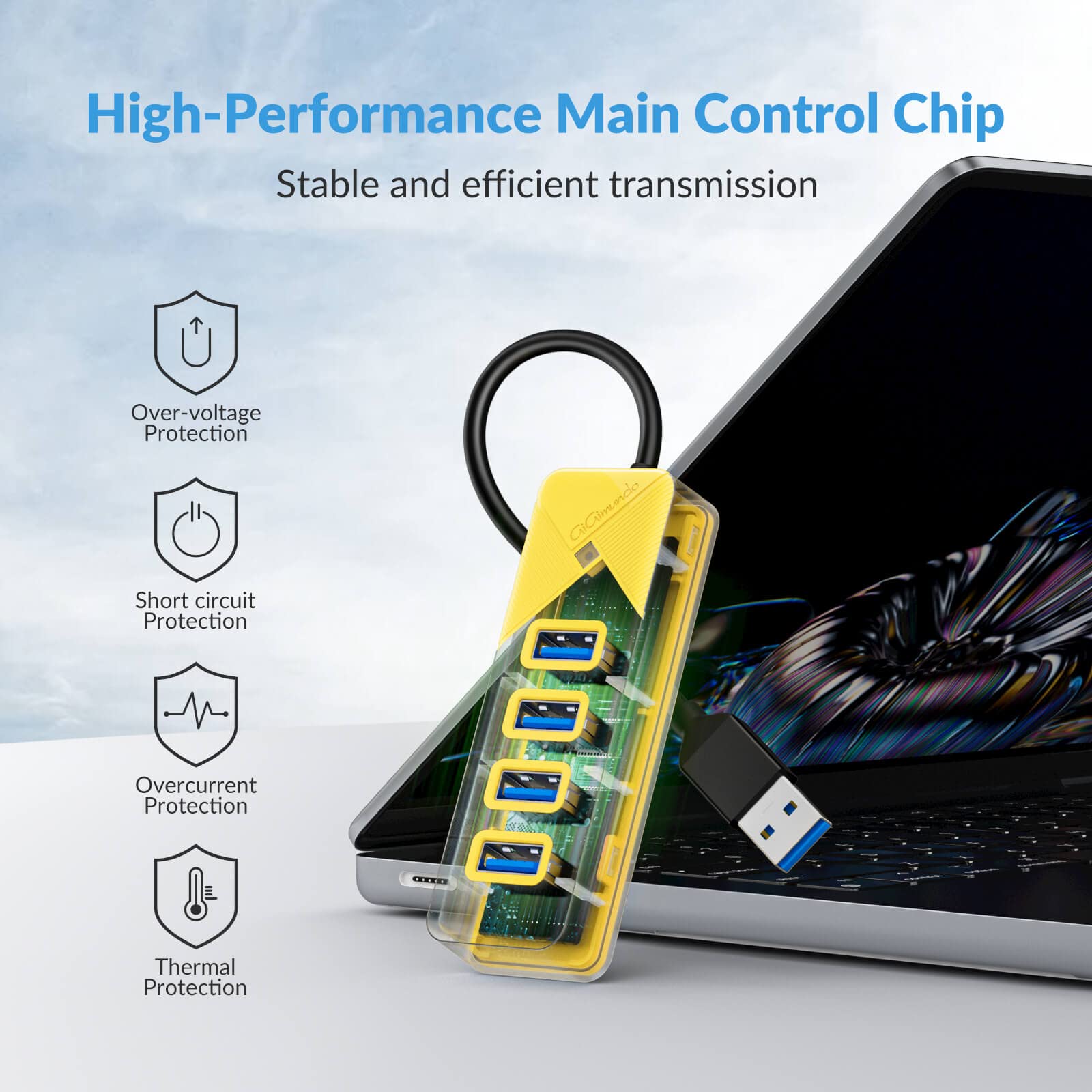GiGimundo PG4U-U3 4-Port USB 3.0 Hub - 0.15M Cable, 5Gbps High-Speed Data Transfer, Multi USB Port Expander for Windows/Mac/Linux, USB Splitter for PC, Laptop, Mac/MacBook Air/Pro - Black 5