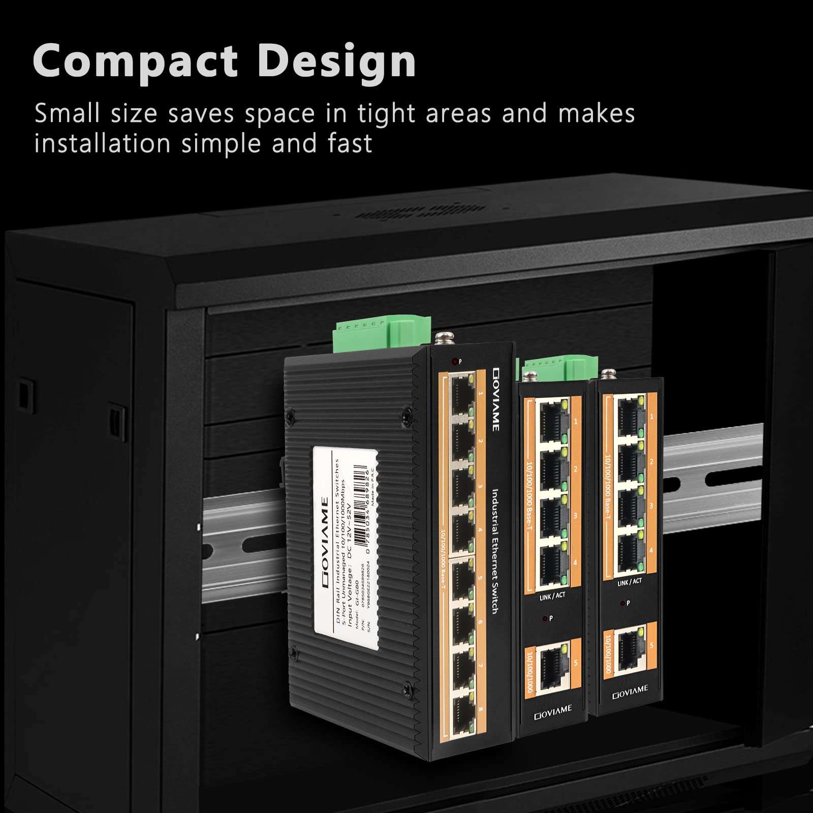GOVIAME 5 Port Gigabit Unmanaged Industrial Ethernet Network Switch,5 x 10/100/1000 Mbps Gigabit Ethernet Ports,Plug-and-Play,16 Gbps Switching Capacity,DIN-Rail,IP40 Rated (Fanless,-40°C~185°F) 6