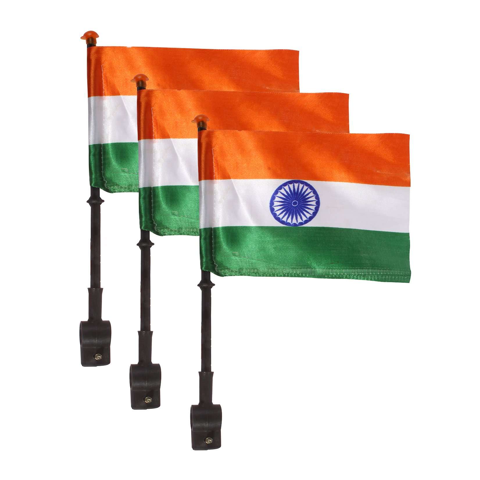 Dhwaj Flag Indian Tricolor Flag for Bikes and Activa - National Roto Flag for Vehicles with Stand - Pack of 3 Flags 1