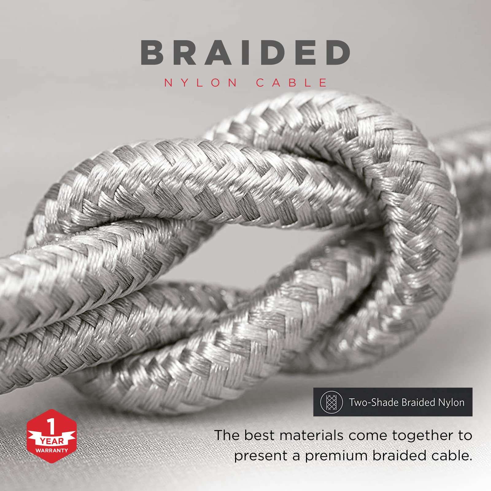 POWERPEAK USB-A to Lightning Cable, 6ft Braided Nylon Metallic iPhone Charger Cord, (MFi Certified) Sync Cable Compatible with iPhone Lightning Port Devices | Silver 3