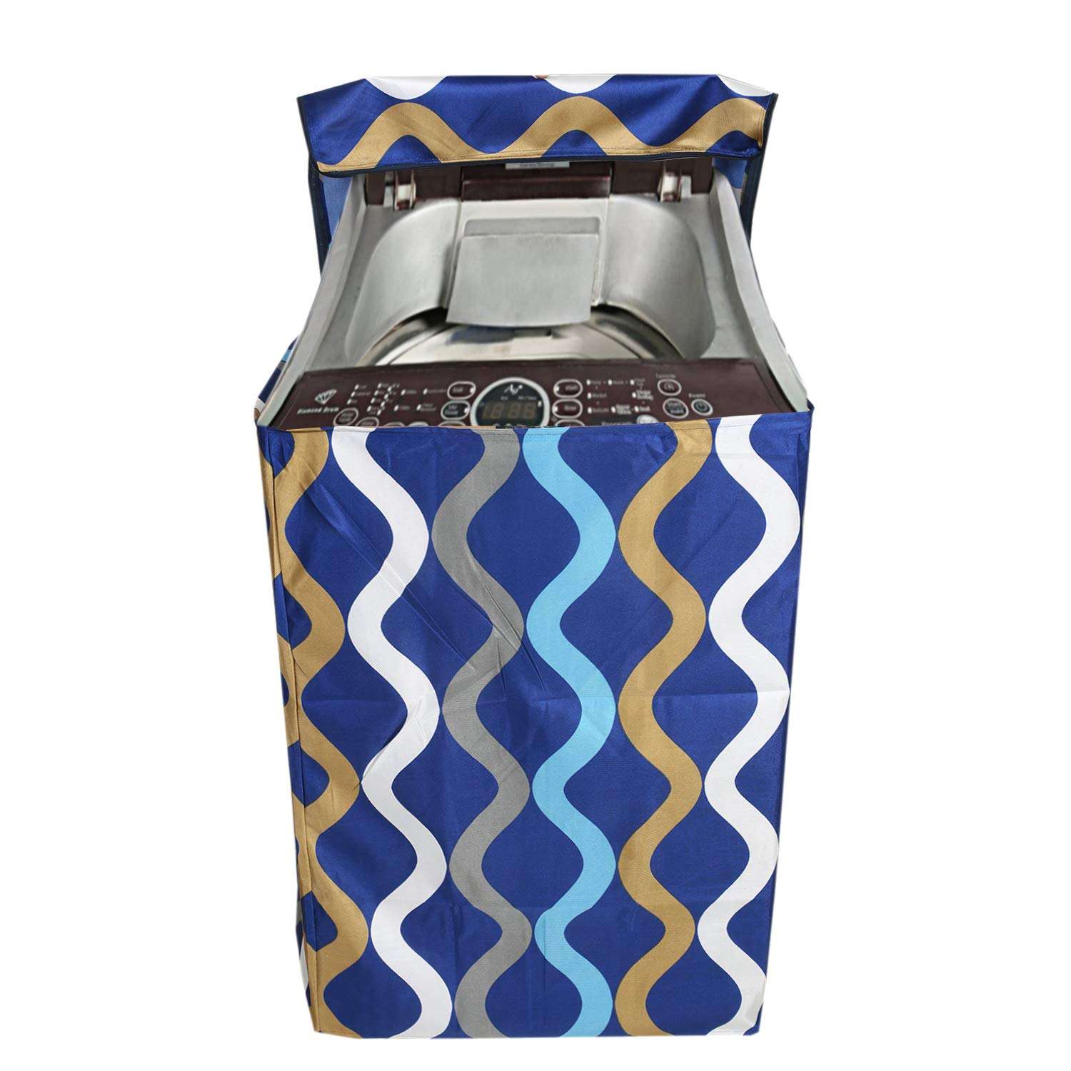 Kuber Industries Knitting Zig Zag Design Cotton Top Load Fully Automatic Washing Machine Cover - Blue 1