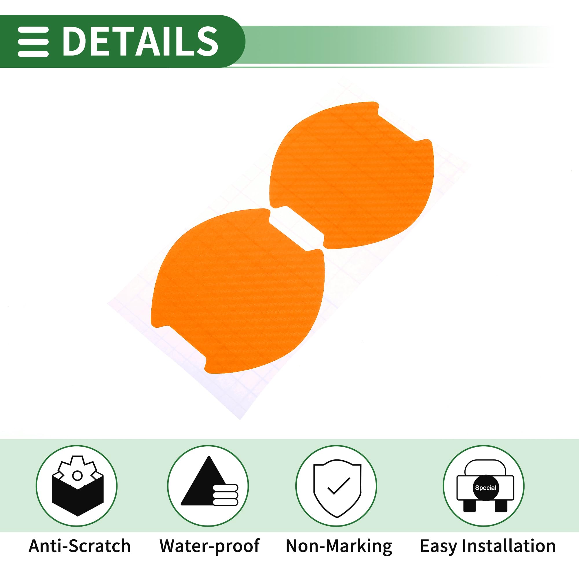 Motoforti Universal 3D Car Door Handle Cup Sticker Anti-Scratch, PVC, Orange, 4 Pcs 99x100mm 5