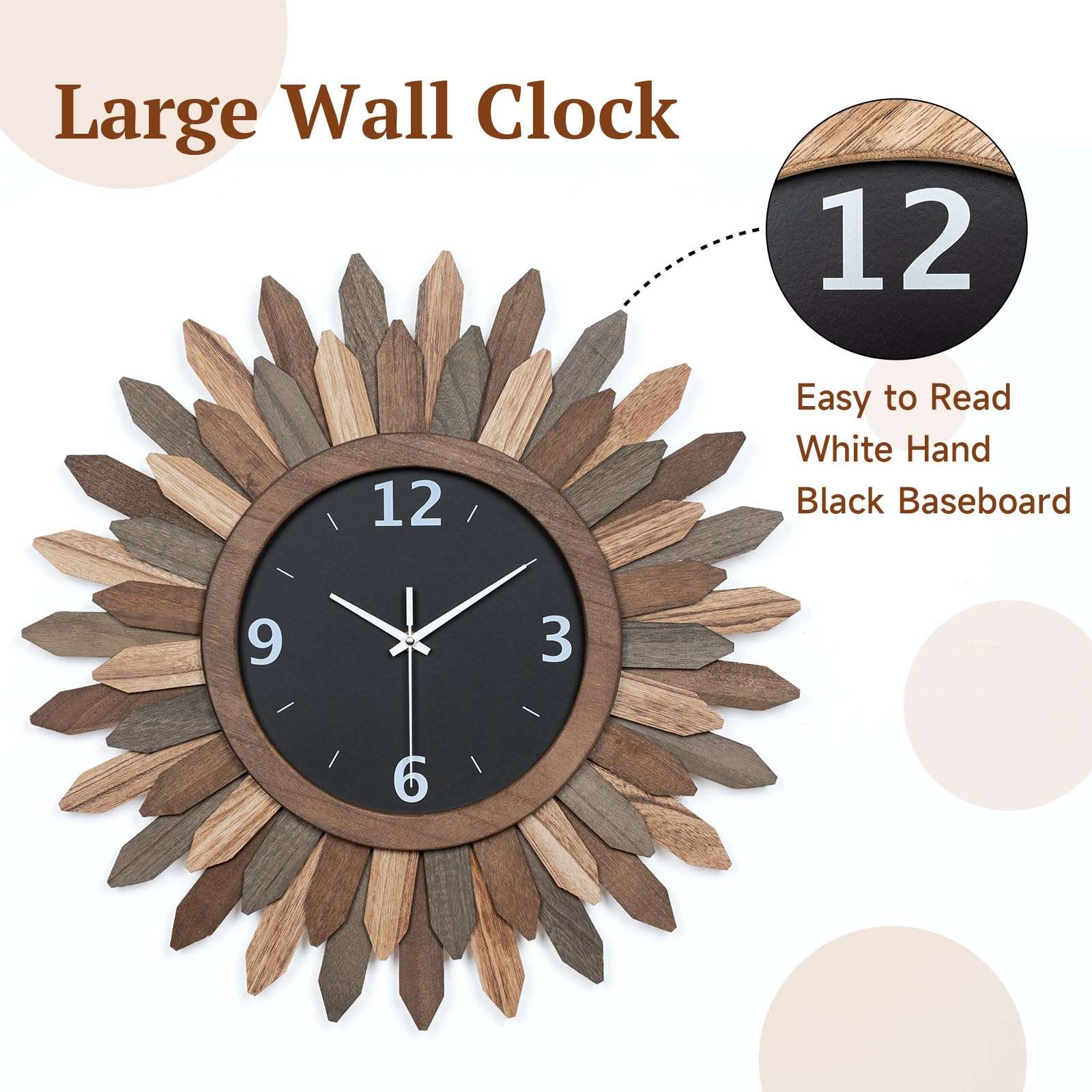 Honiway Boho Mirror 12 inch and Boho Wall Clock 21 inch 5
