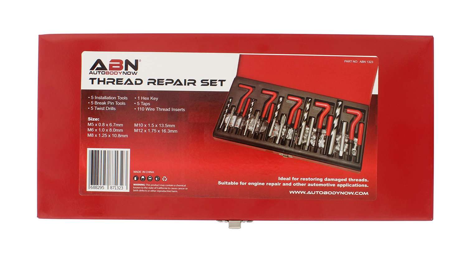 ABN 131pc Metric Thread Repair Set - M5 M6 M8 M10 M12 Helicoil-Type Thread Master Repair Kit for Automotive Repairs 5