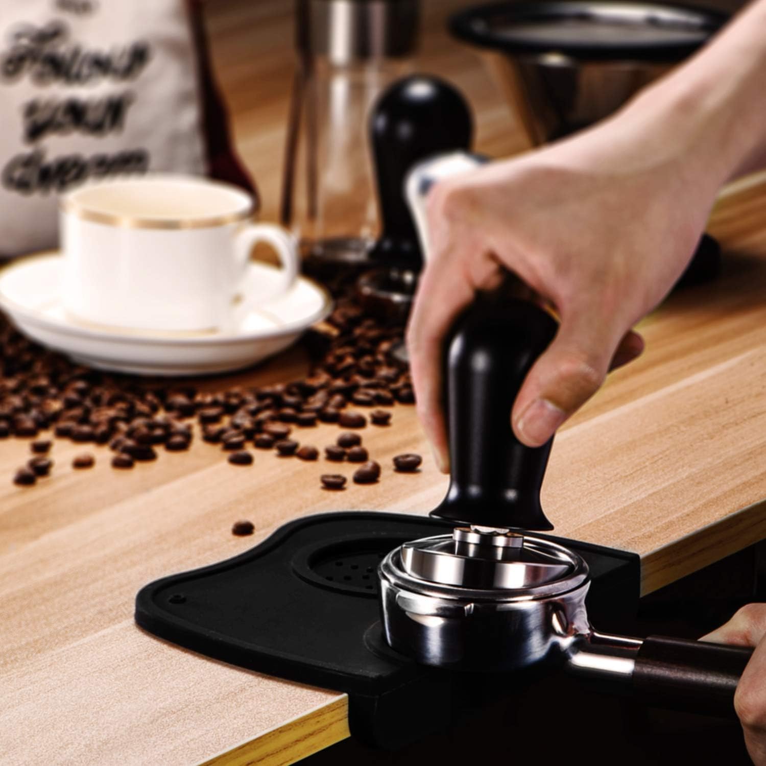 THW® Espresso Tamper Mat, Food Safe Silicone Coffee Tamper Mat, Anti-Slip Corner for Barista Tool Home Kitchen Bar Coffee Shop, Cafe 5