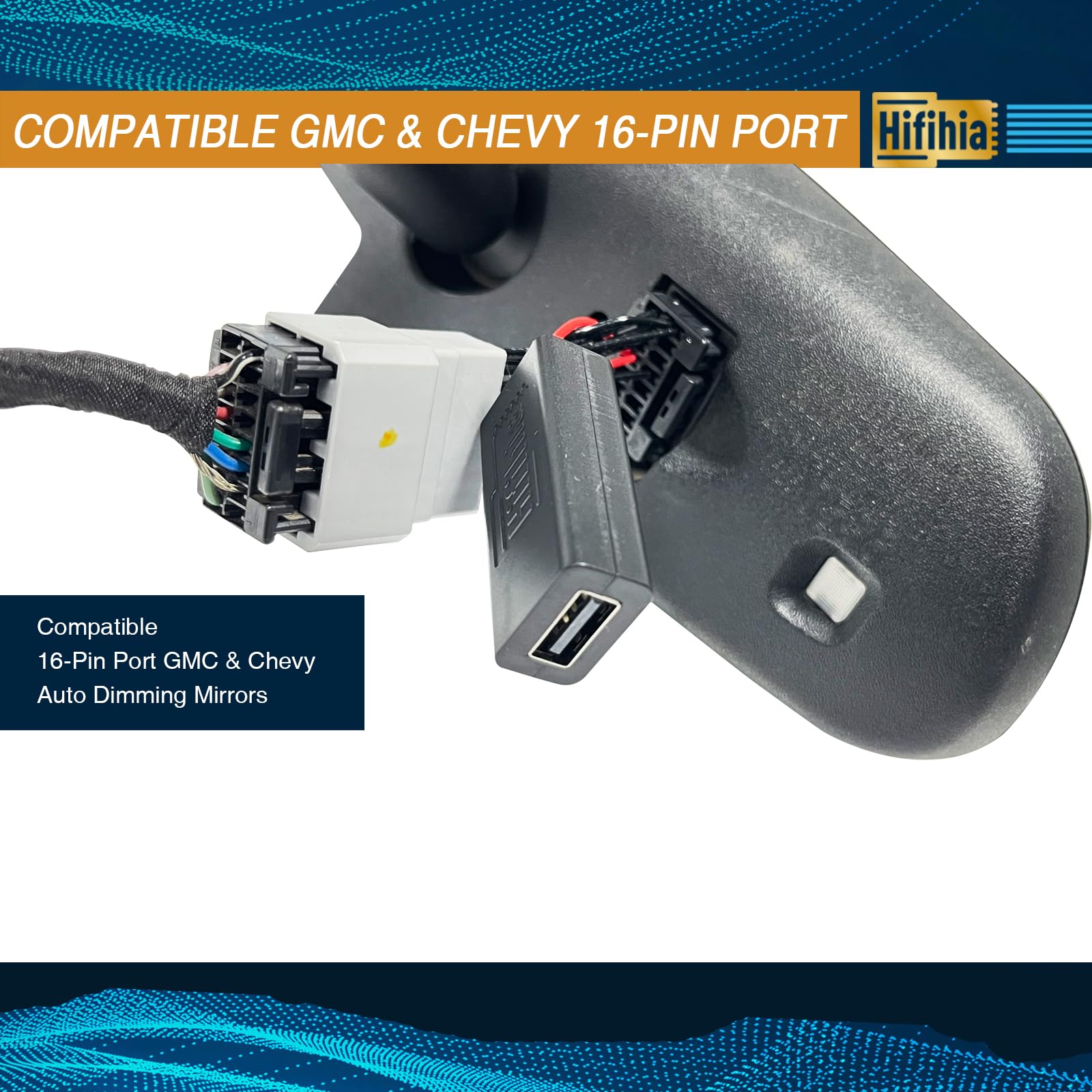 Hifihia Plug & Play Dashcam Power Adapter (16-Pin Type) Compatible with 2007-2015 GM GMC Silverado Sierra Tahoe Yukon, Connects to Rear View Mirror 6