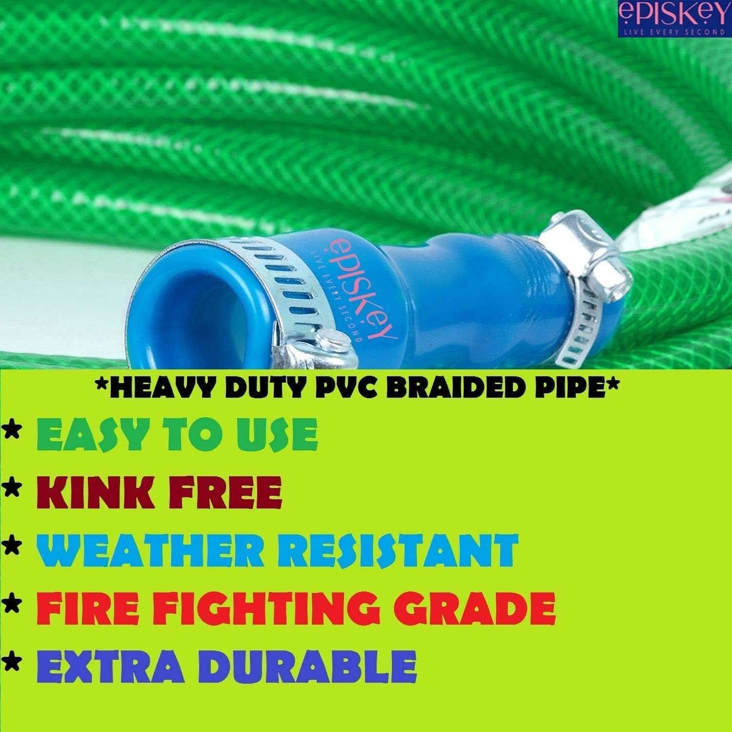 Episkey Heavy Duty 10 Meter Garden Hose | Flexible Expandable WaterPipe with Double Latex Core & Braided Outer Layer | Stainless Metal Spray Nozzle Gun, Tap Connector, 2 Hose Clamps | Leak & Kink free 6