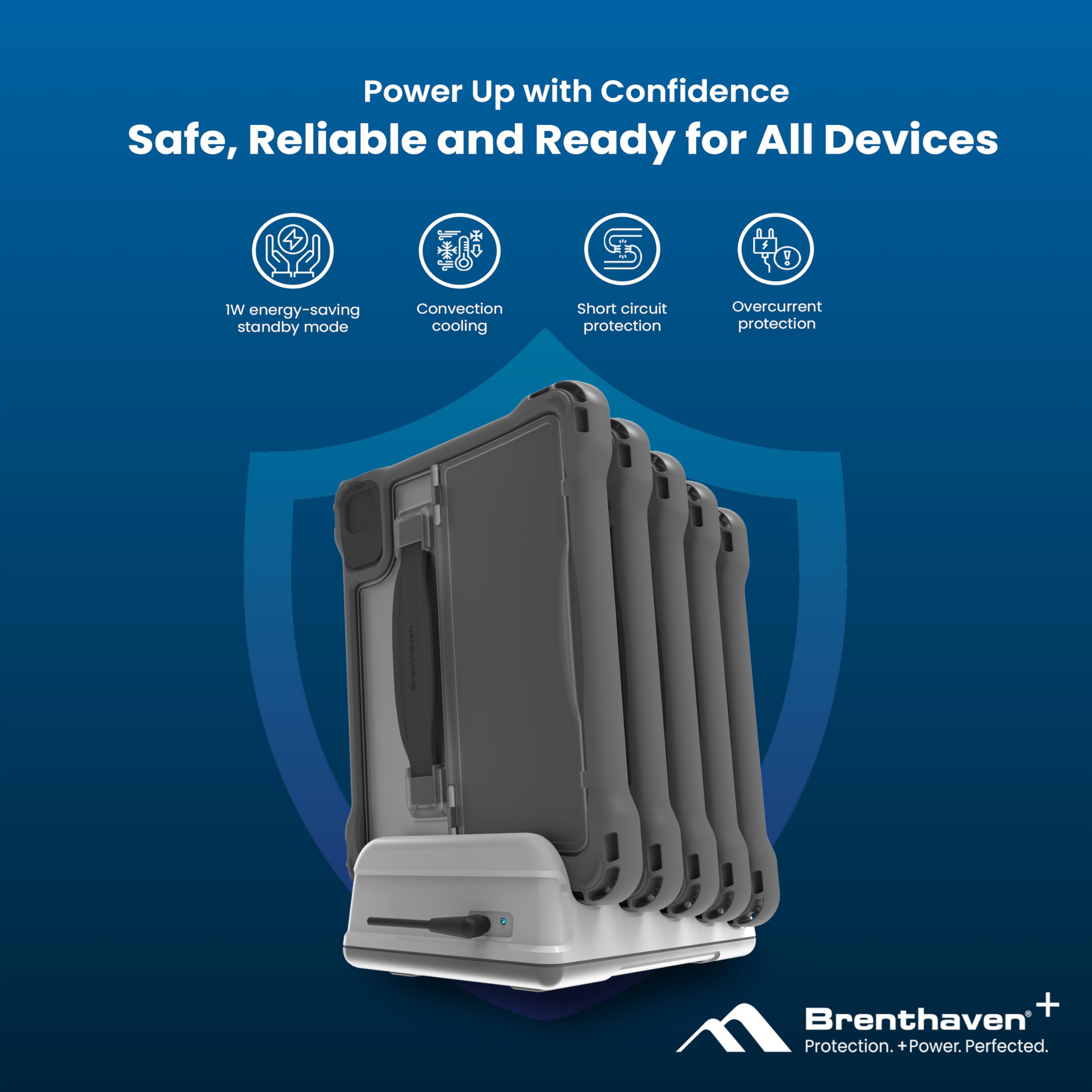 Brenthaven Power5 Cable-Free Charging Station Kit for iPad Air and iPad Pro – Power + Protection in One Includes Protect+ iPad Cases & Cable-Free Adapters, 100W Fast Charger for Multiple Devices 5