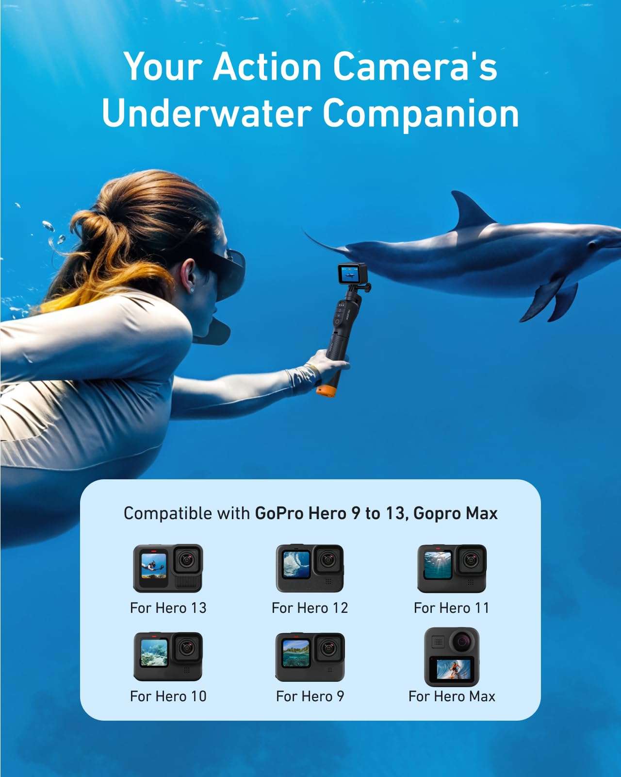 TELESIN Bluetooth Floating Selfie Stick Tripod for GoPro Hero 13/12/11/10/9, Waterproof Extendable Pole 3-in-1 Hand Grip Tripod with Signal Booster, 15M Diving Stick for Surfing, Snorkeling, Vlogging 4