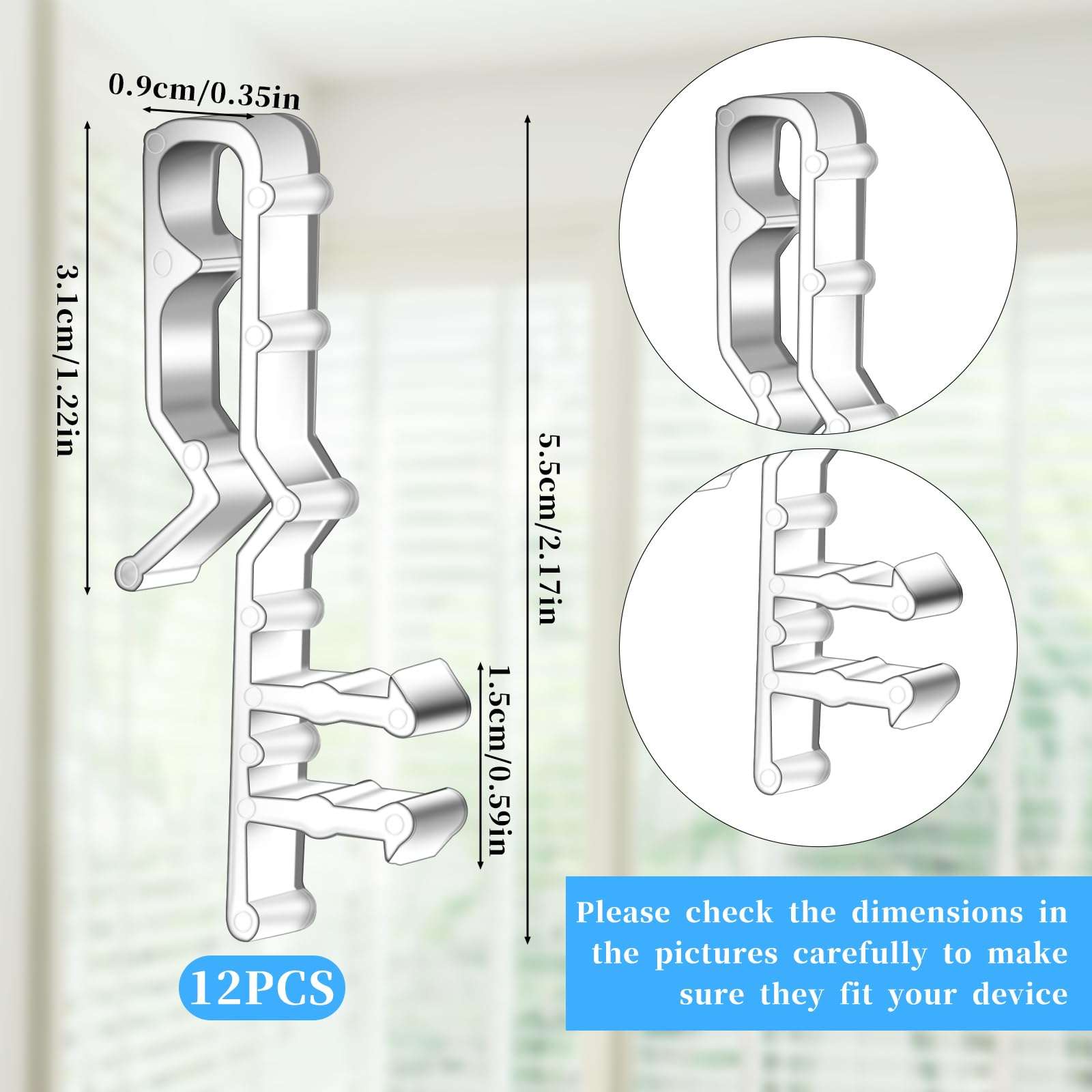 Valance Clips for Blinds, 12 Pcs 2-1/8inch Clear Plastic Blind Clips Mini Hidden Channel Blind Valance-Clip Window Blinds Retainer Holder Clip for The Valance with a Groove in The Back 3