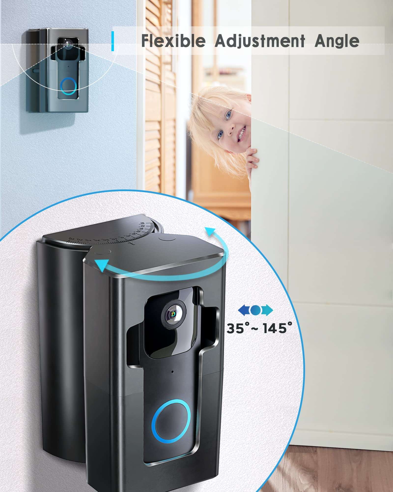 COOLWUFAN Adjustable (35 to 135 Degree) Doorbell Angle Mount, Anti-theft Video Doorbell Mount Compatible with Most Brand Video Doorbell, Easy to Install（Patent Pending） 4