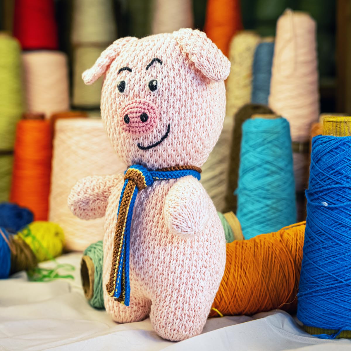VAP MARRRIANO The Entrepreneur Piggy, Doll 100% Cotton Hand Knit Made in Peru, 10 INCHES Color Pink 5