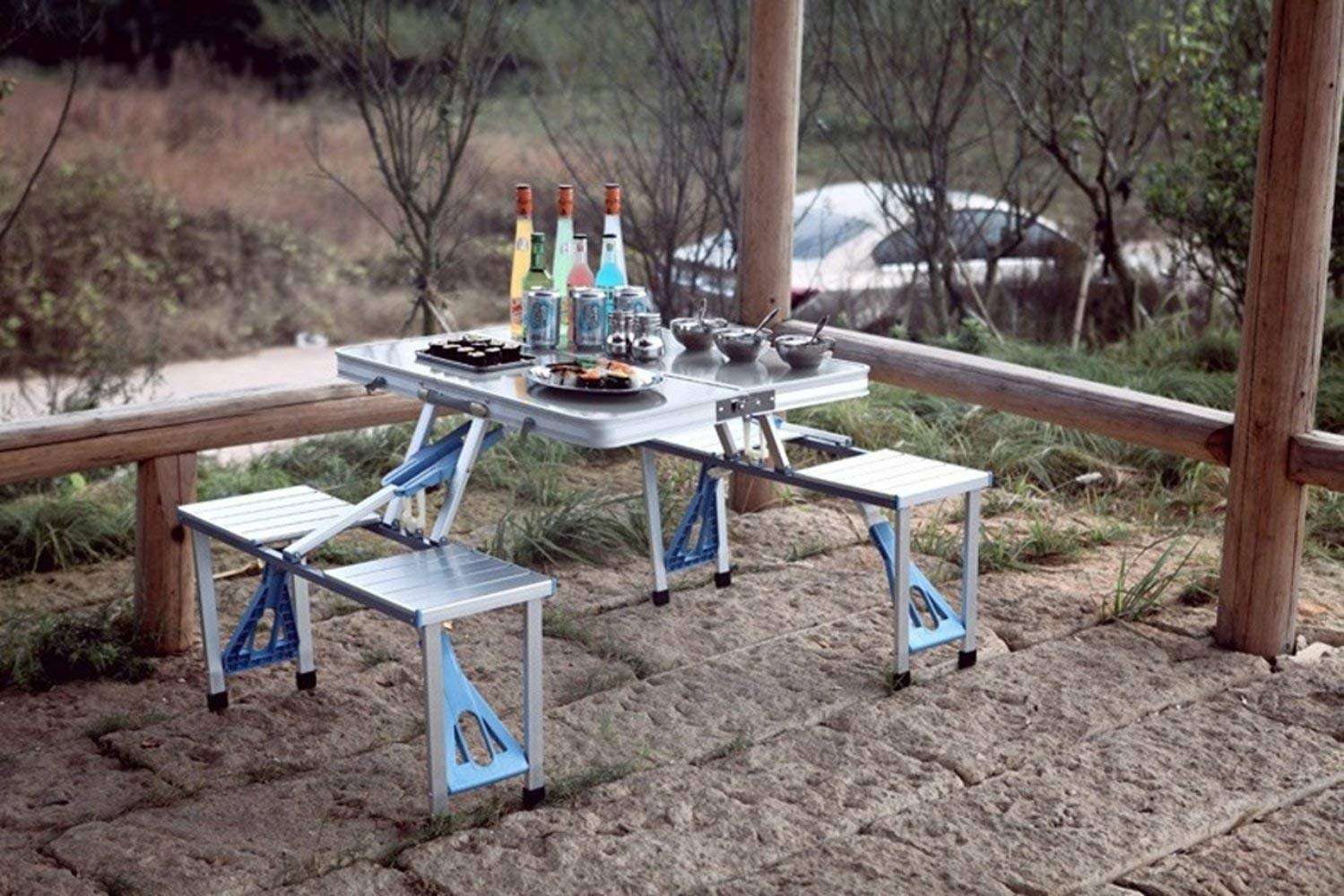 OBIXO Outdoor Aluminium Portable Folding Camp Suitcase Picnic Table with 4 Seats 3