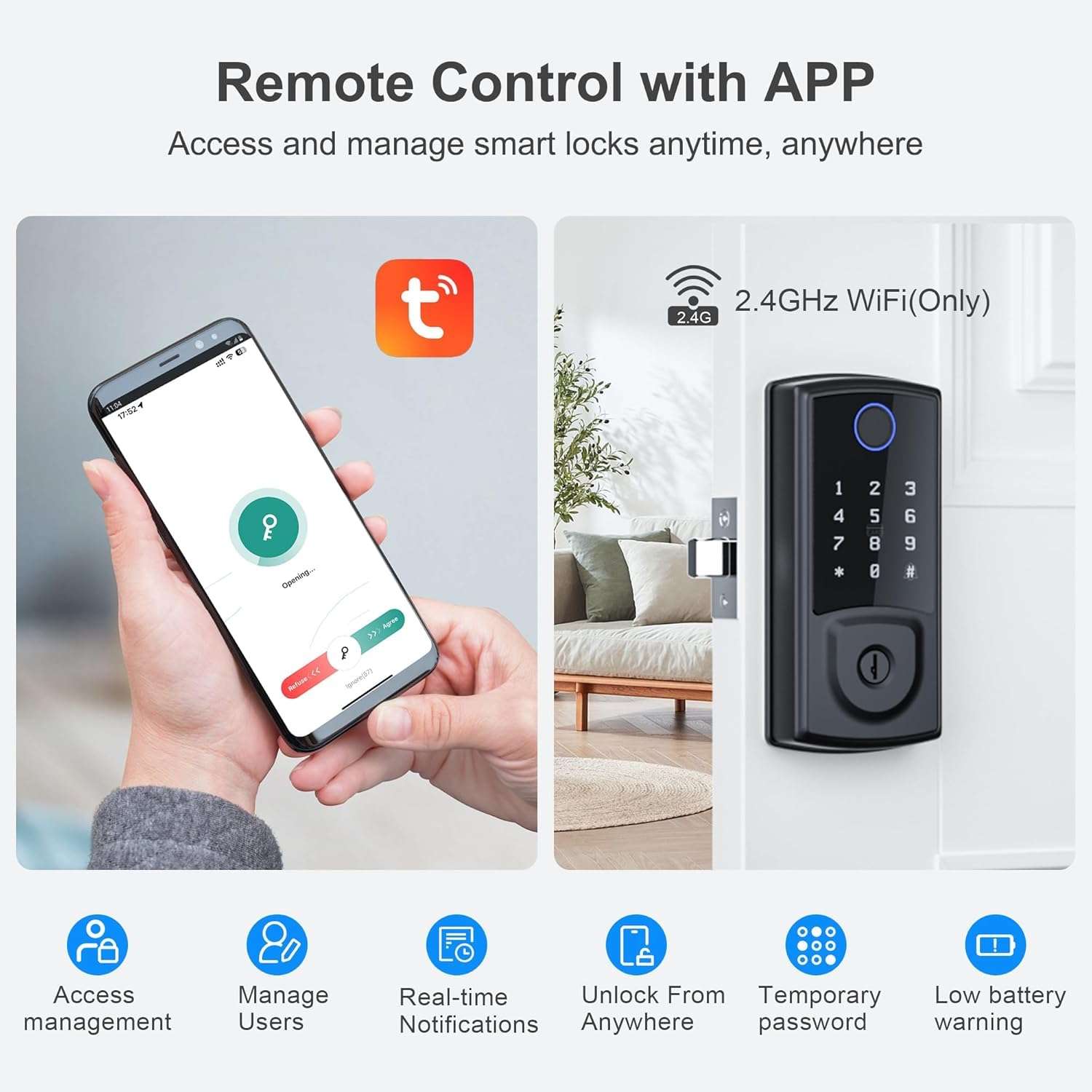 Smart Door Lock,Keyless Entry Door Lock for Front Door,Security Smart Deadbolt with Touchscreen Keypad,App Remote Control Fingerprint 5