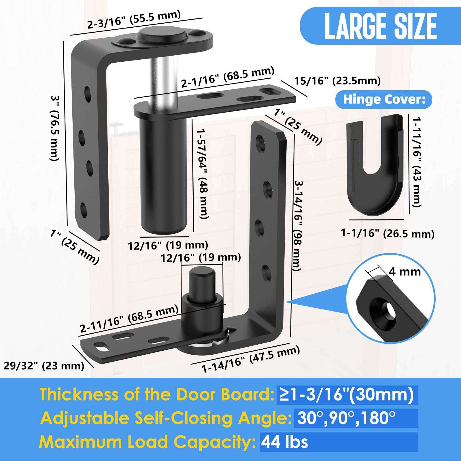 MeBantoo Saloon Door Hinges, Heavy-Duty 304 Stainless Steel Swinging Door Hinges, Self-Return Dual Swing Cafe Door Hinges, Self Closing Door Hinge for Swing Door, Bar Door, Patio Door (4, Large) 6