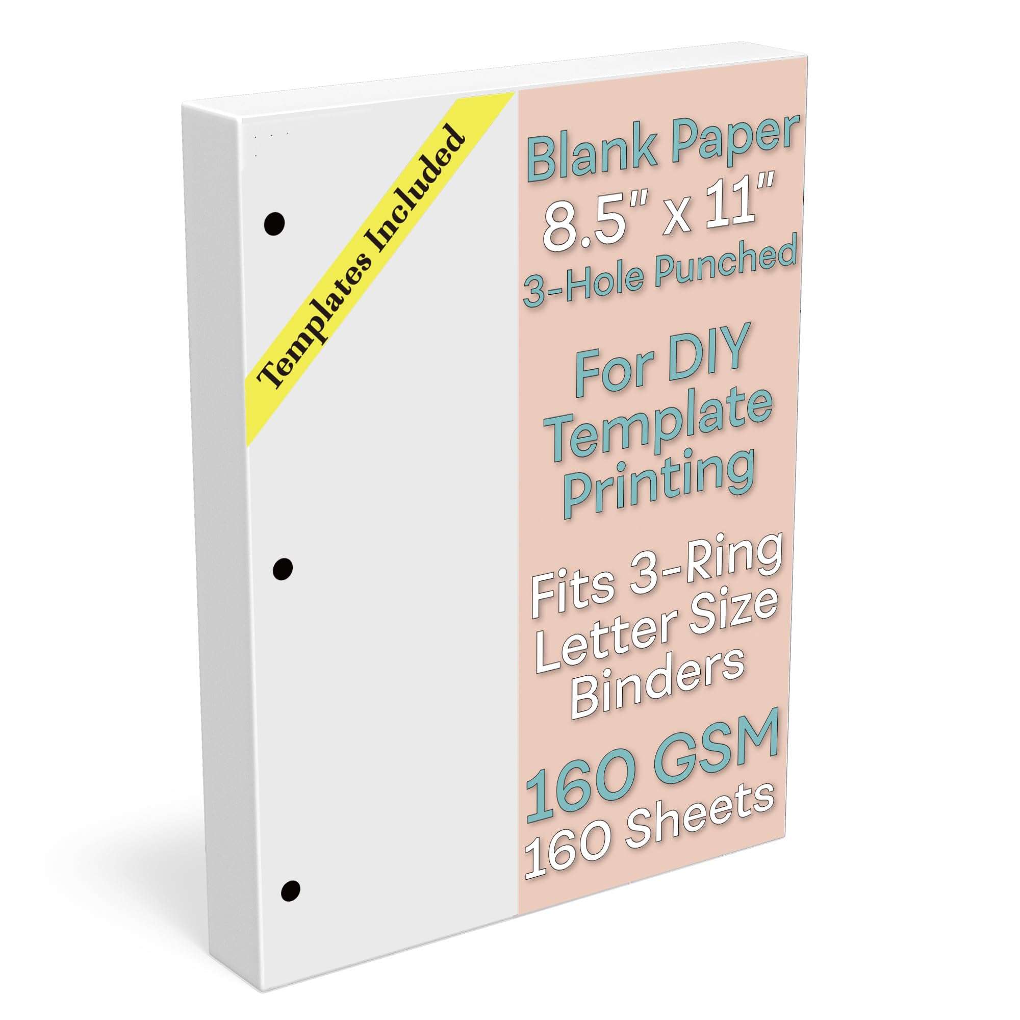 Letter Blank Paper 3-Hole Punched, 160 Sheets/320 Pages, 160 GSM, 42 lb., Maximum Thickness Printer Paper 8.5 x 11 inch, Print Templates for DIY Planners 1