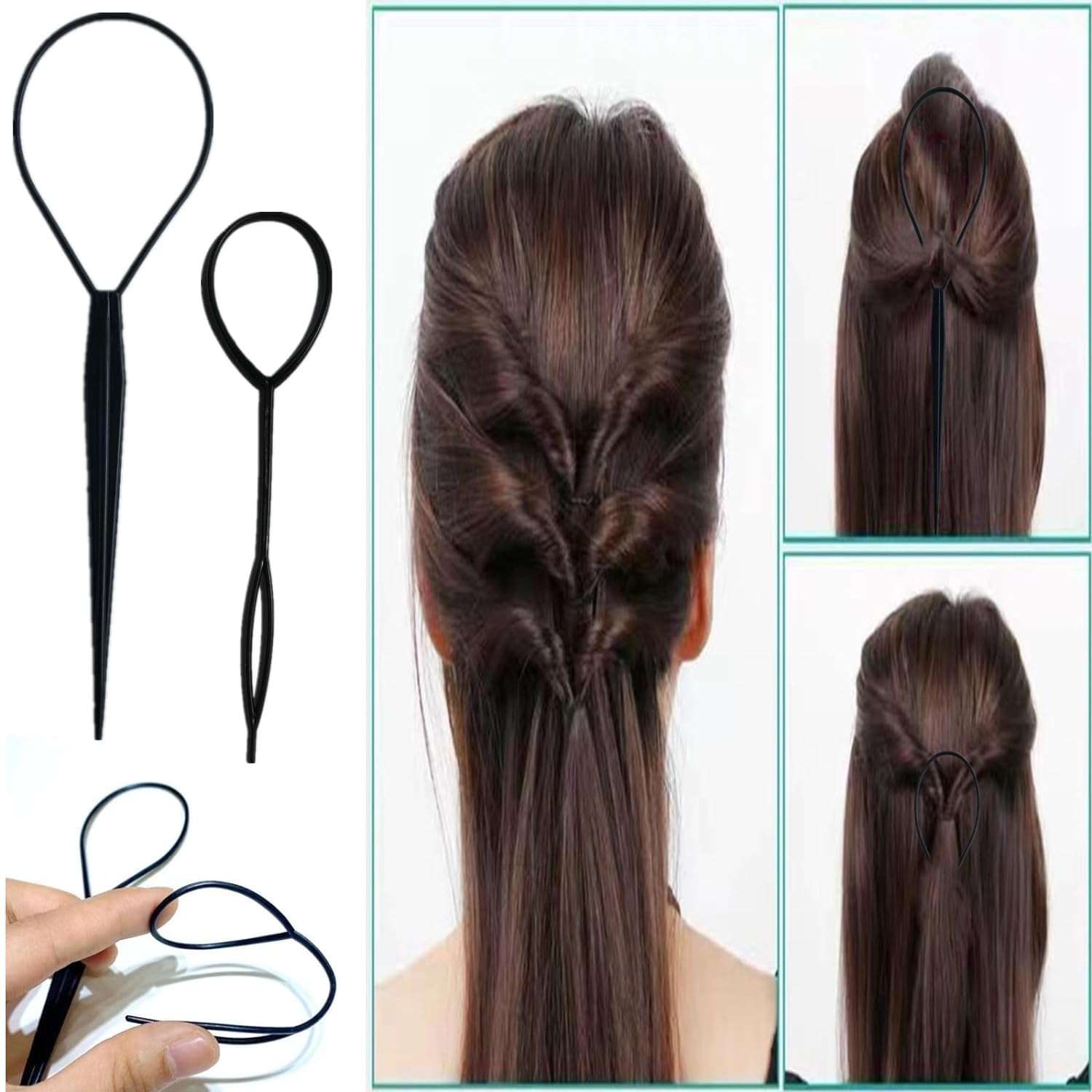 Street27® 5pcs Slick Back Hair Brush Set with 2pcs Topsy Hair Tail Tool | Bristle Teasing Hair Brushes | Edge Brush | Rat Tail Comb For Women Girls Hair Flyaways Styling Edge & Back Combing (Black) 5