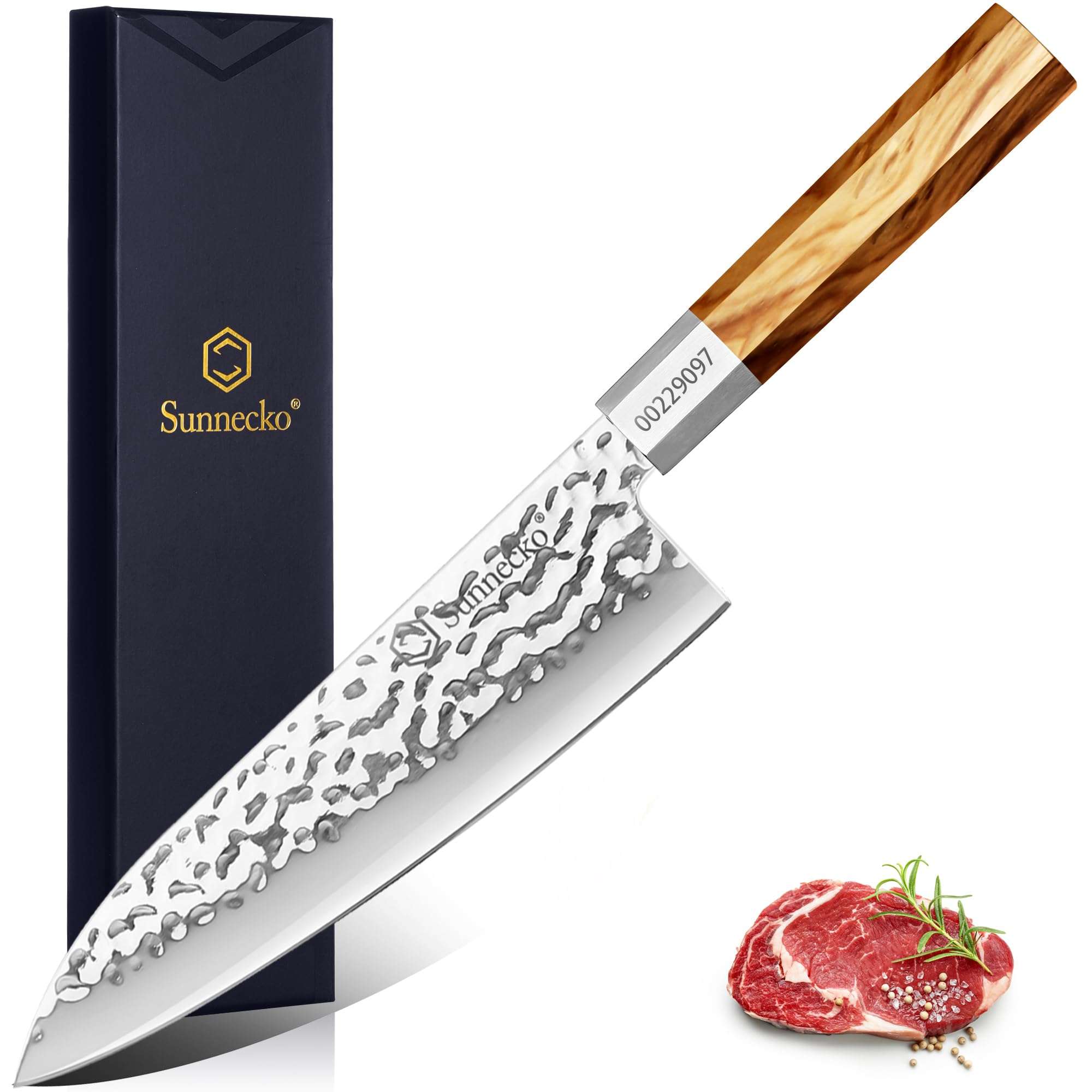 Sunnecko 8 Inch Chef Knife High Carbon Steel Japanese Chef's Knife Wood Handle Vintage Hand Forged Chef Knife for Meat Cutting 1