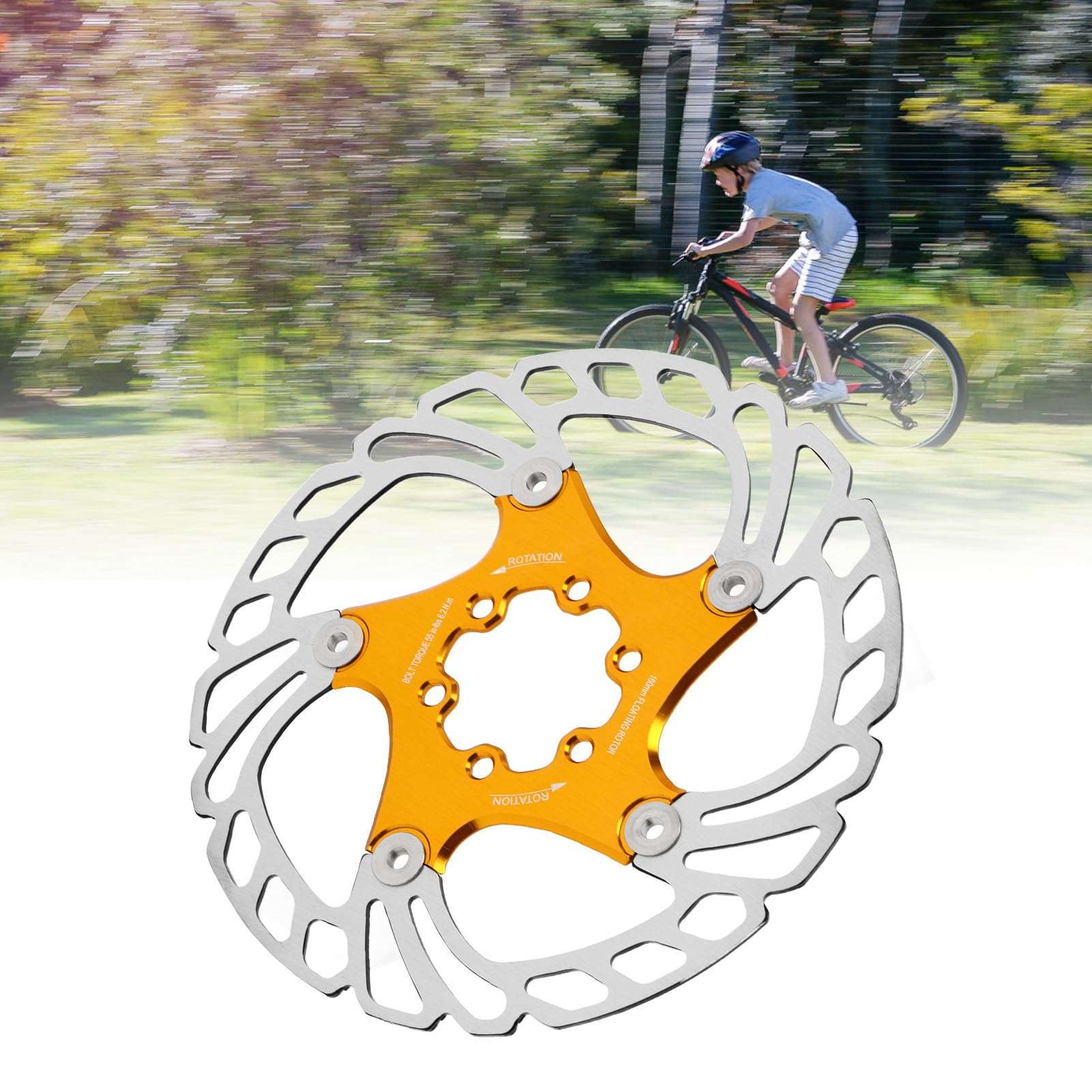 VBESTLIFE Disc Brake Rotor, 160mm Floating Disc Brake Rotor with 6 Bolts Disc Brake Pad Rotors for MTB Road (Gold) 5