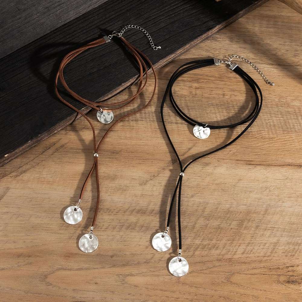 Girlssory 2pcs Boho Brown and Black Wrap Velvet Choker Long Chain Tassels Necklace Layered Bar Party Wedding Necklace Jewelry for Women and Girls (Black and Brwon A) 6