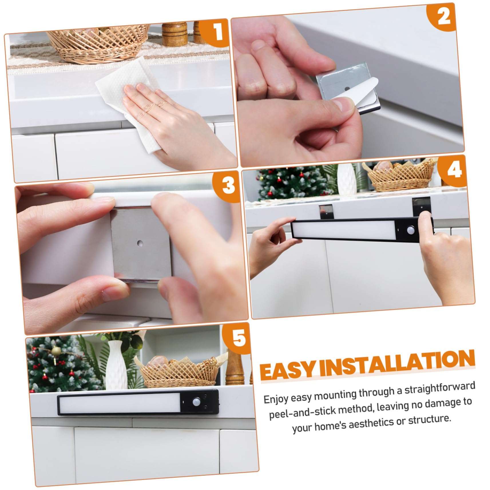 DECOMELODY 4 Pcs Motion Activated Cabinet Lights High Brightness LED Under Lights for Kitchen Hallway Stairway and Bookshelves Versatile Lighting with Easy Operation and Use 4