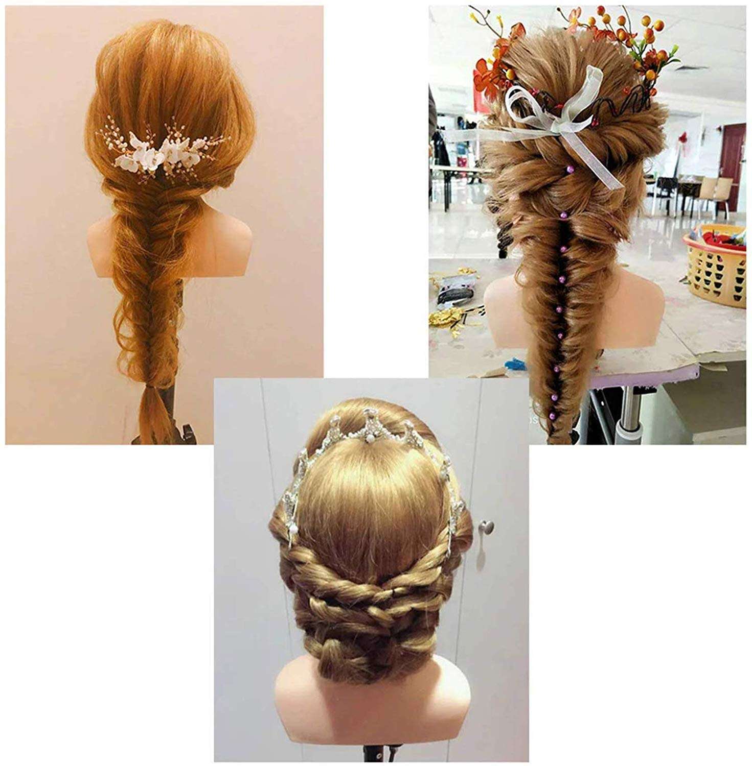 IAS Salon Use Dummy Hair Wig Human Hair For Hairdressing Cutting Styling Coloring Practice Gloden Pack Of 1 5