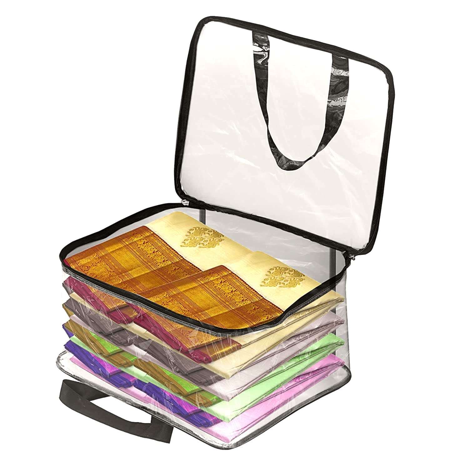 Golden Bird Transparent Pvc Storage Bag for Saree Covers,Clothes, Lehenga, Blankets, Bedsheets, Toys, Docs | Wardrobe Organizer | Clear Storage Box Bag Clothes Organizer (4) 5