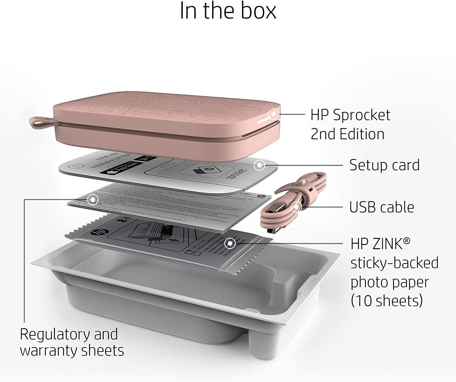 HP Sprocket Photo Printer, (2nd Edition) Print Social Media Photos on 2x3 Sticky-Backed Paper (Blush) + Photo Paper (50 Sheets) + USB Cable + 60 Decorative Stick-On Border Frames 4