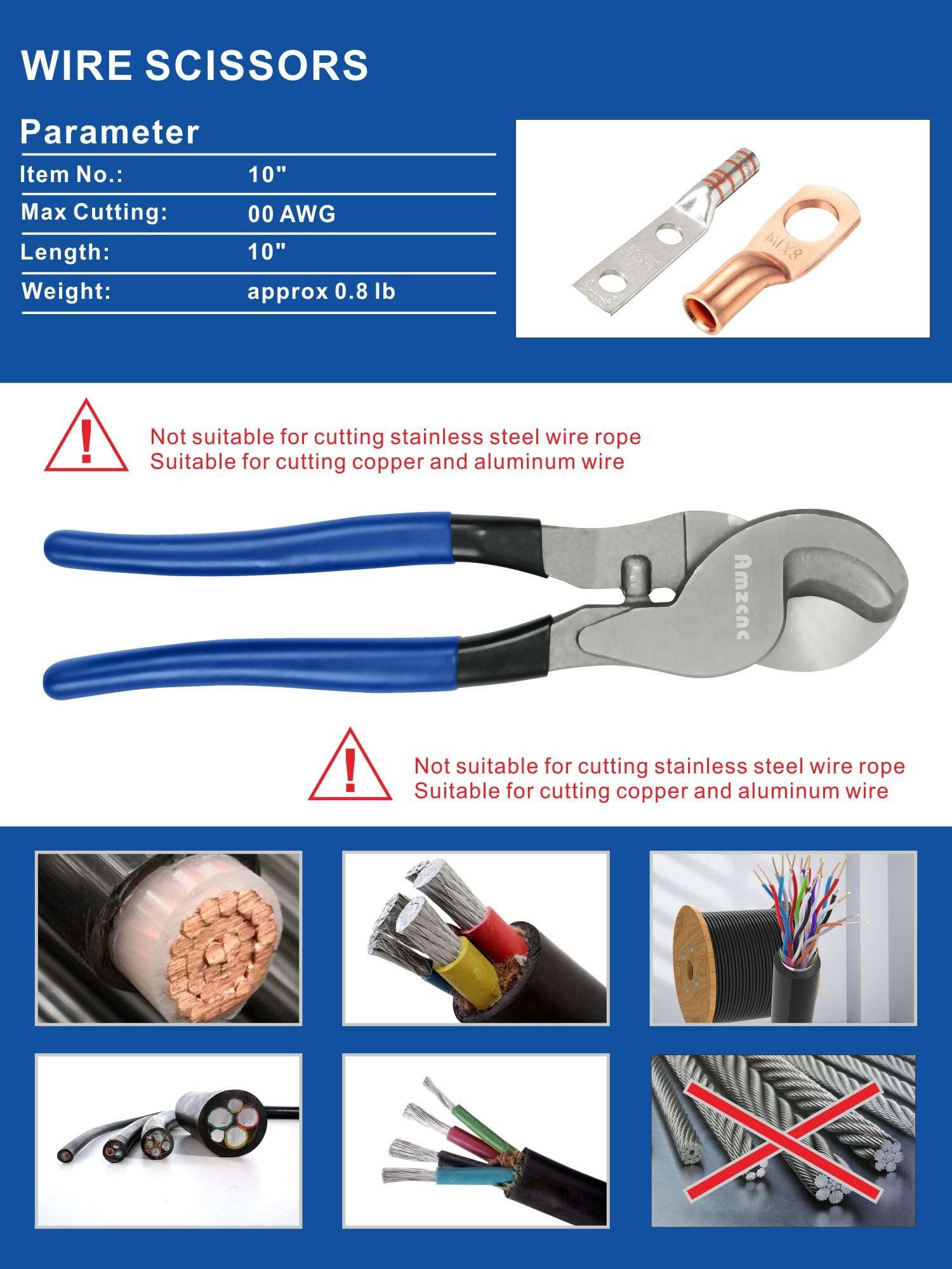 AMZCNC Hydraulic Crimping Tool and Cable Cutter Hydraulic Cable Lug Crimper 8 US TON 12 AWG to 00 (2/0) Electrical Terminal Cable Wire Tool Kit with 9 Die 3