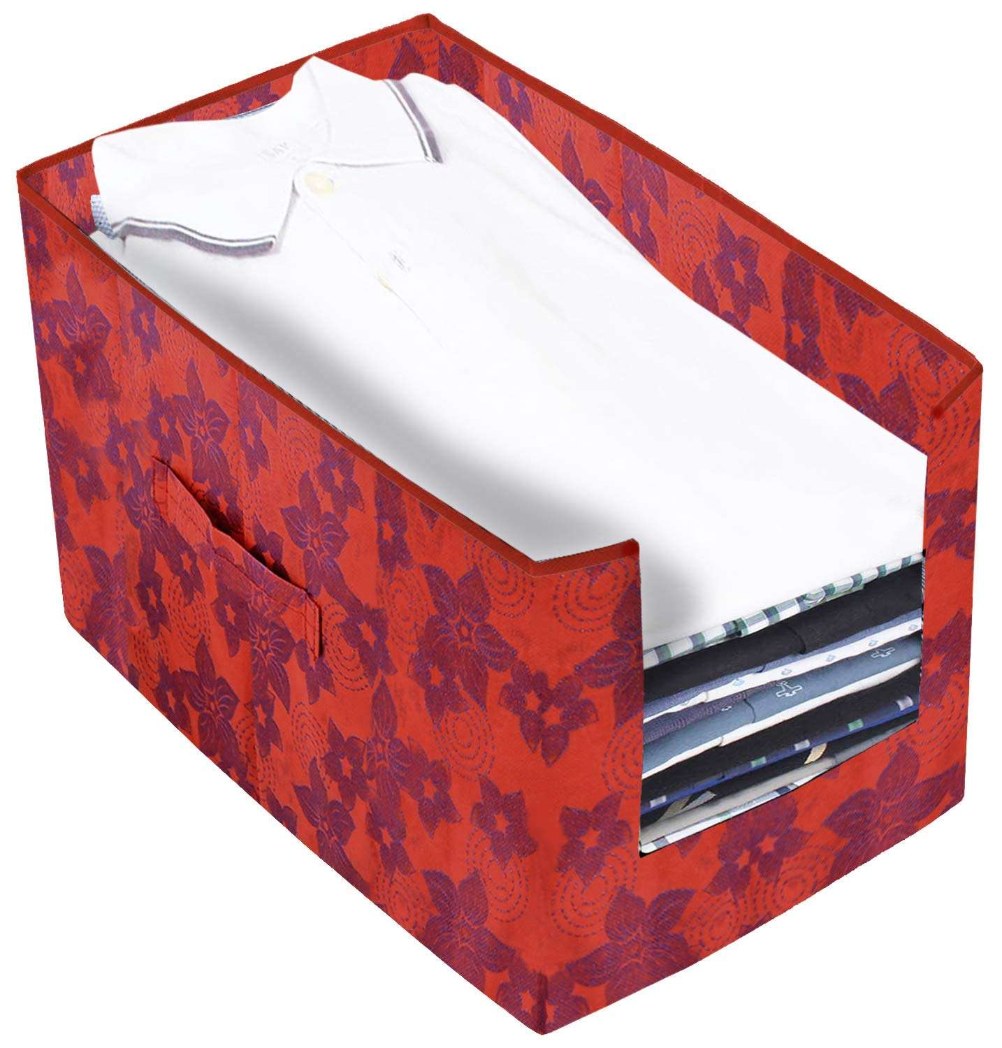 Kuber Industries Metallic Printed 2 Piece Non Woven Shirt Stacker Wardrobe Organizer Set, (Red) - CTKTC034882 4