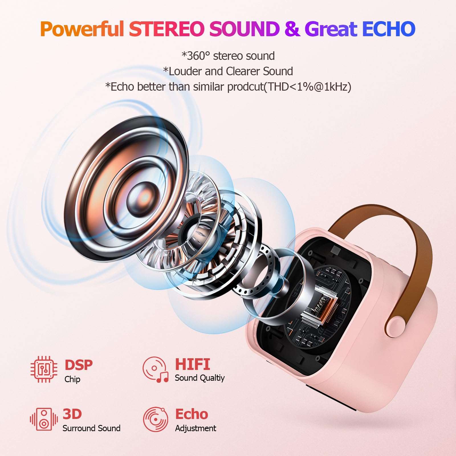 YLYYCC Mini Karaoke Machine with 2 Wireless Microphone, Portable Pink Bluetooth Speaker for Kids Adult, Birthday Teen Toys Gifts Ideas for Girls Ages 4 5 6 7 8 9 10 11 12+ Year Old, Family Home Party 5