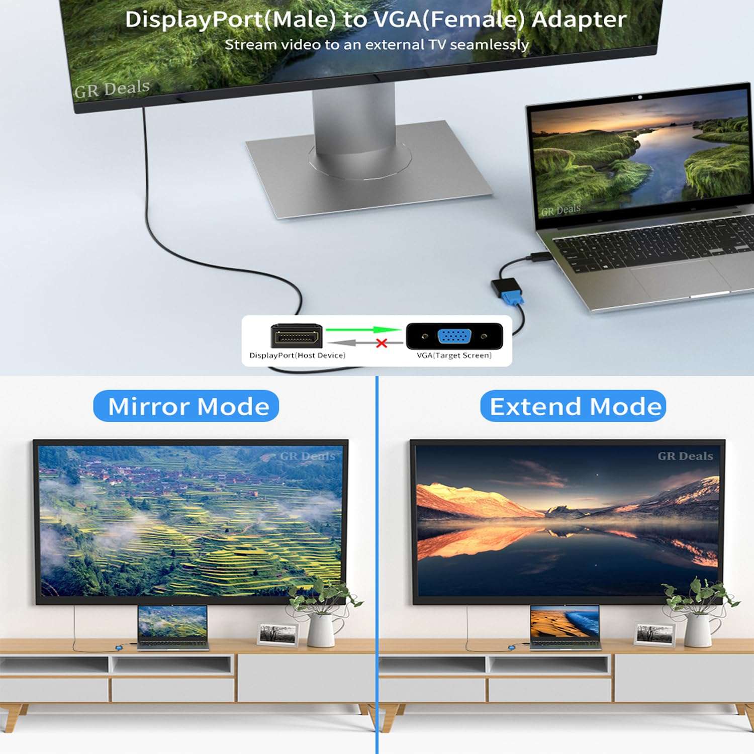 GR Deals DisplayPort (DP) to VGA Adapter, Gold-Plated DisplayPort to VGA Adapter (Male to Female) Compatible with Computer, Desktop, Laptop, PC, Monitor, Projector. (Black) 6