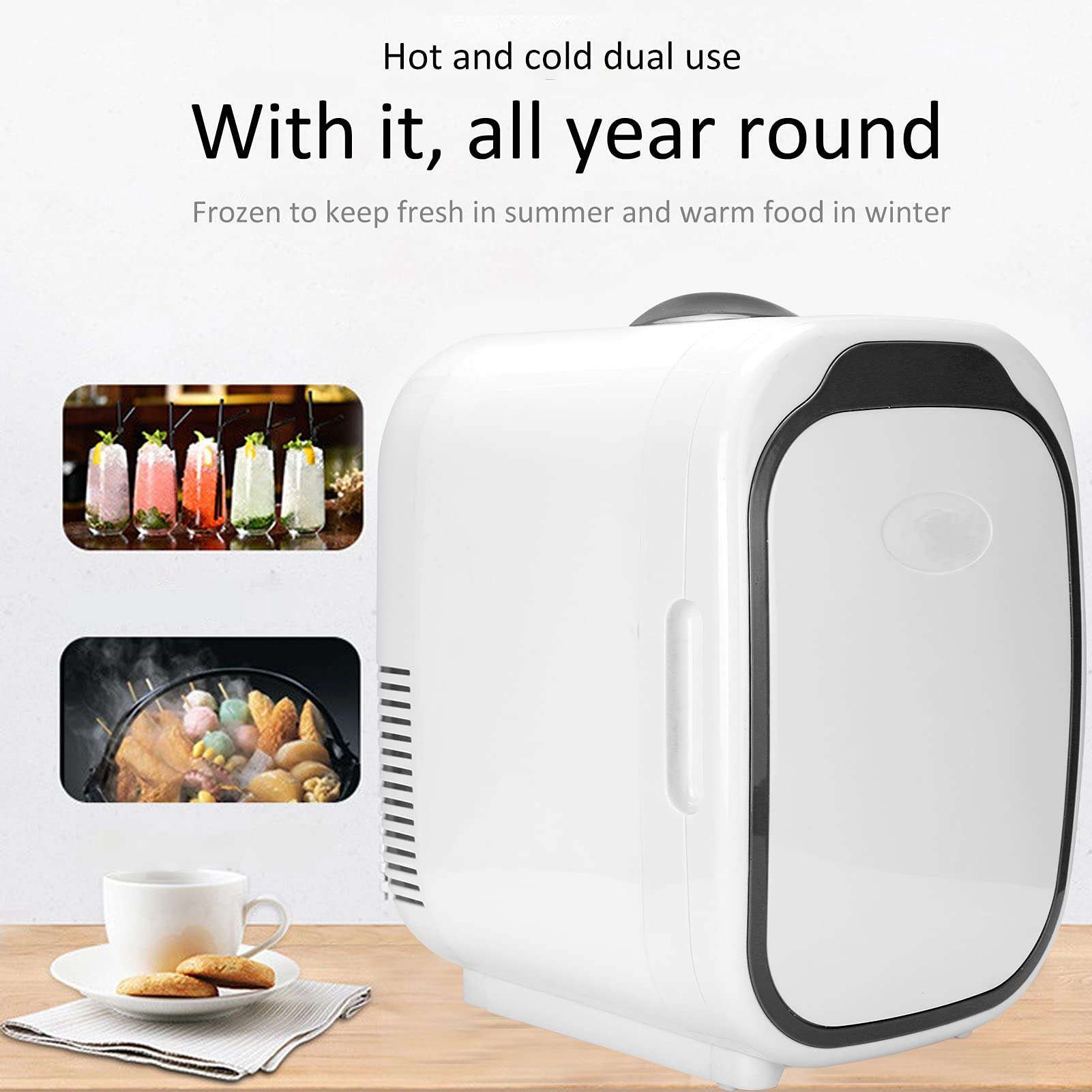 Mini Fridge, Multi‑Layer Design Portable 6 Liters Refrigerator for Home for Travel(Black, Pink) 2