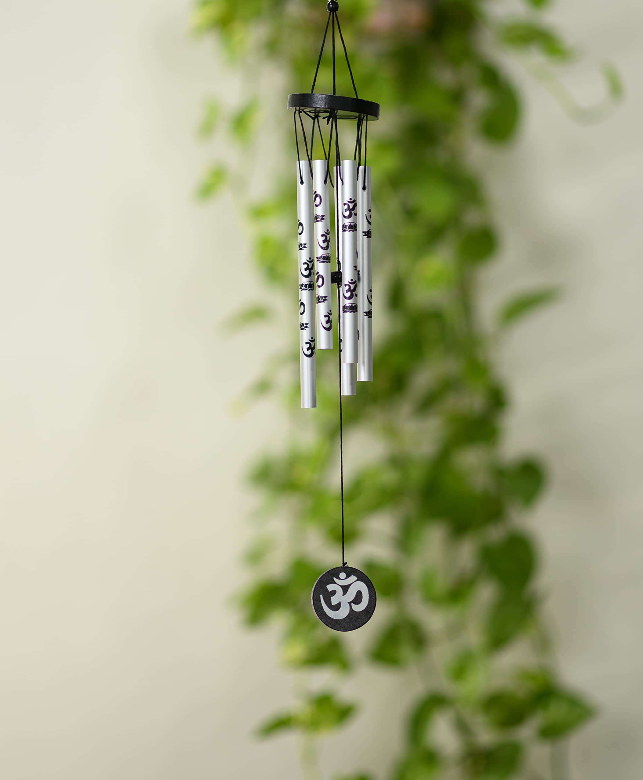 Tej Gifts Feng Shui Om Printed Metal Wind Chime with 5 Silver Pipes for Positive Energy, Decorative Outdoor/Indoor Hanging Bells, Good Luck Chimes for Home/Balcony Decoration (Silver) 6