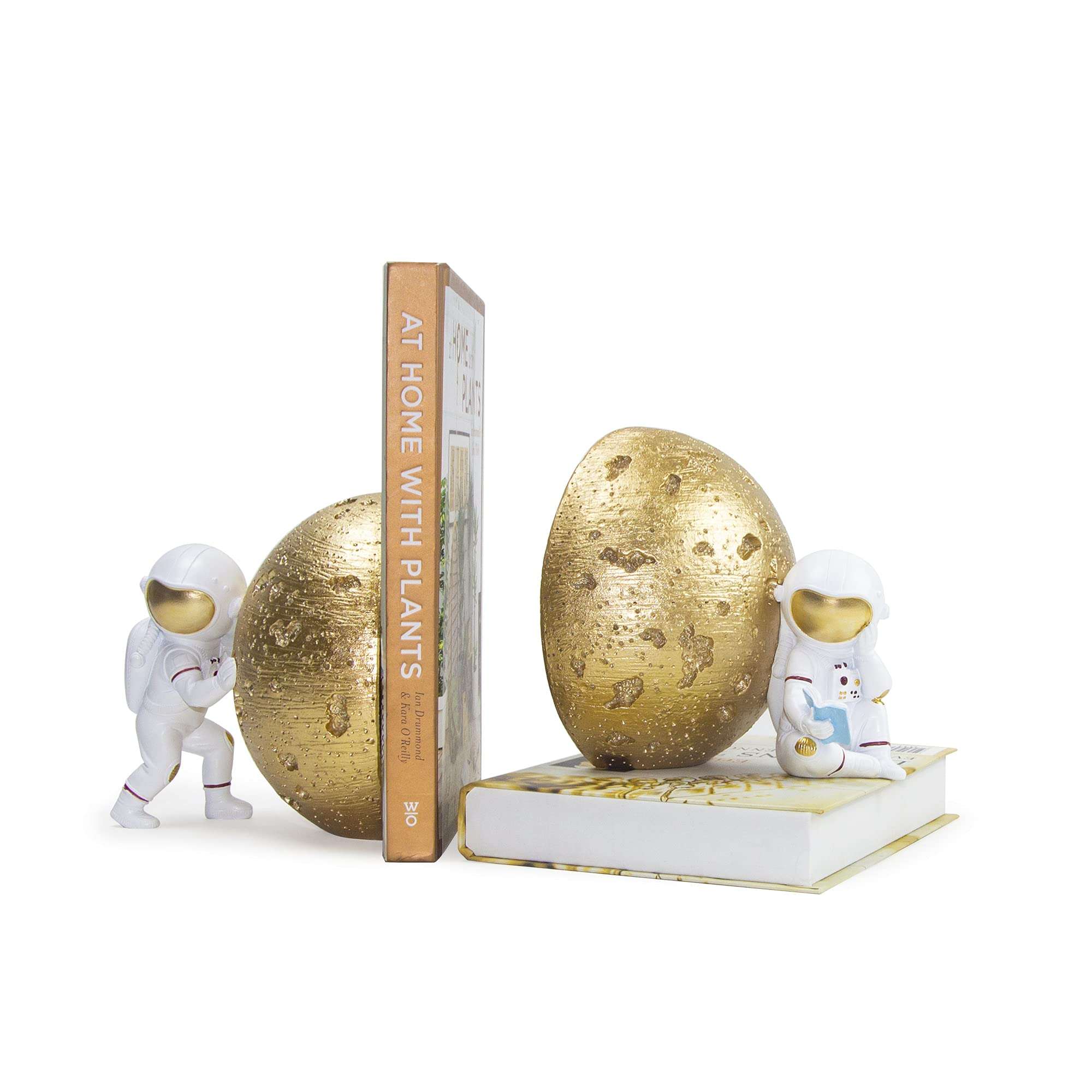 Space Theme Gold Bookends and Gray Clock Bundle - Astronaut Decor for Kids Room 3
