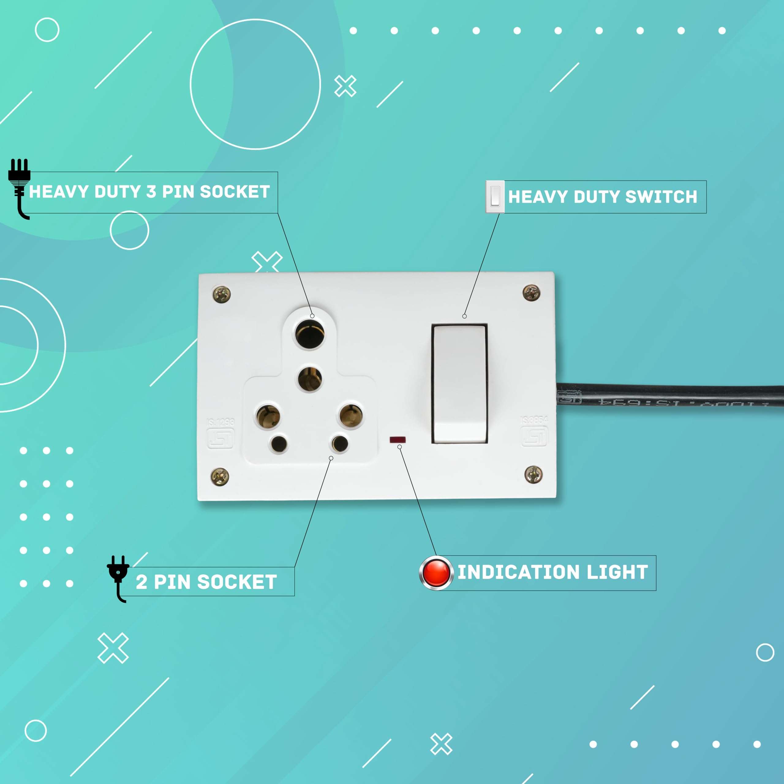 MD Proelectra Advanced Power Saving Extension Board - 2 Meters Heavy Duty Cord, Socket and Switch 2500W 10A, Inbuilt Energy Saver and Surge Protector- Electric Extension Board for Indoor Outdoor Use 5