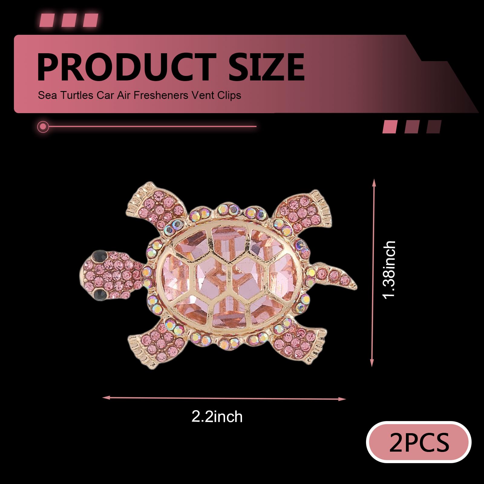 Culycey 2 PCS Sea Turtles Car Air Vent Clips, Bling Turtle Outlet Decor Clips, 2.2 x 1.4In Refillable Car Air Diffuser, Ocean Theme Automotive Decorations Interior (Pink) 3