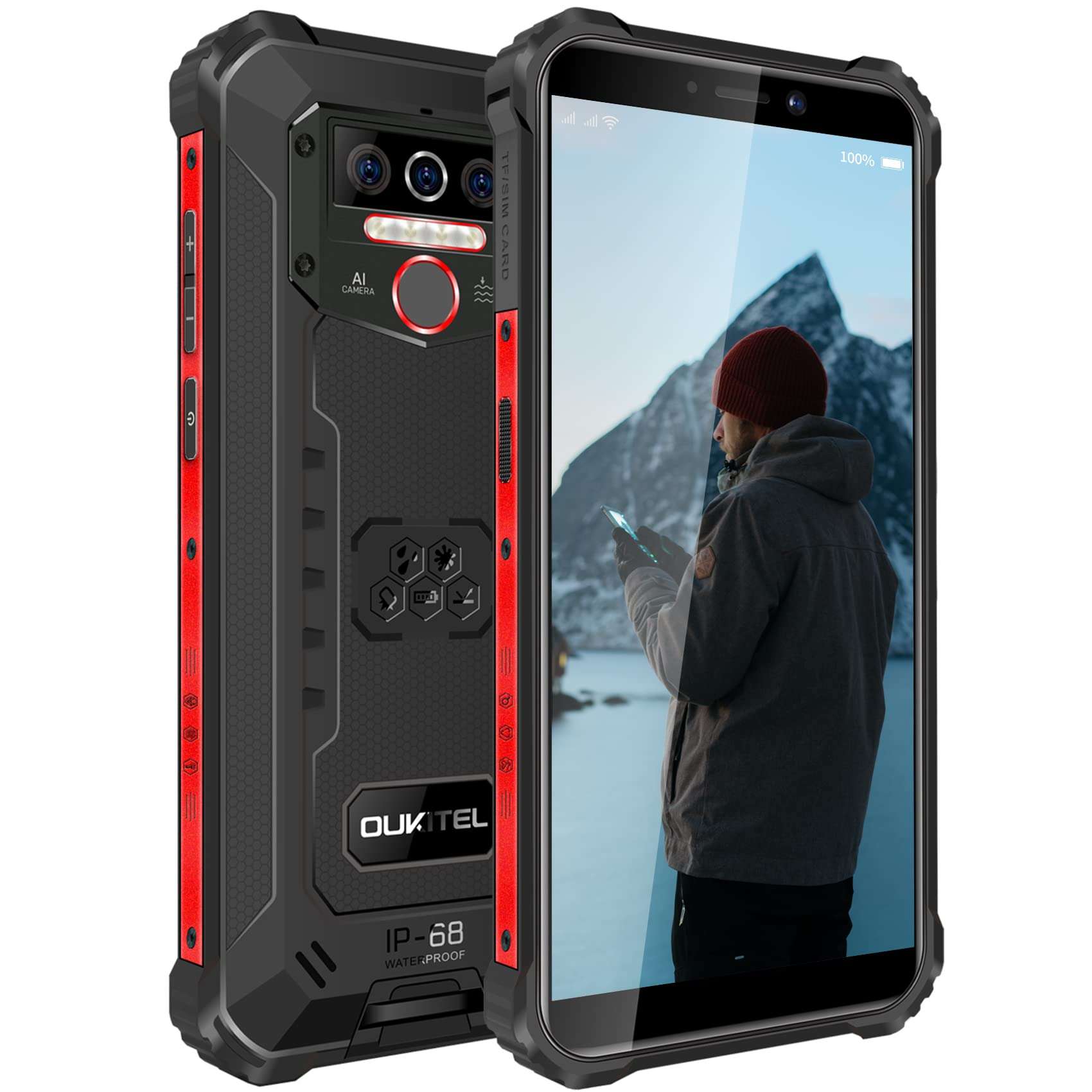OUKITEL Rugged Cell Phone Unlocked WP5, 8000mAh Battery IP68 Waterproof Smartphone, 4GB RAM 32GB ROM (SD 256G) 5.5 HD+ Android 10 Rugged Mobile Phone, 13MP Triple Camera, Dual 4G Face ID/WiFi/GPS 1