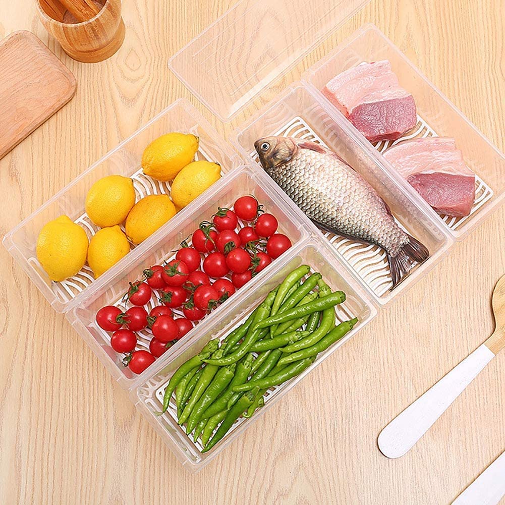 LEELA'S Food Storage Container, Fridge Organizer Case With Removable Drain Plate Stackable Freezer Storage Containers Keep Fresh For Storing Fish, Meat, Vegetables (1500ML) 6
