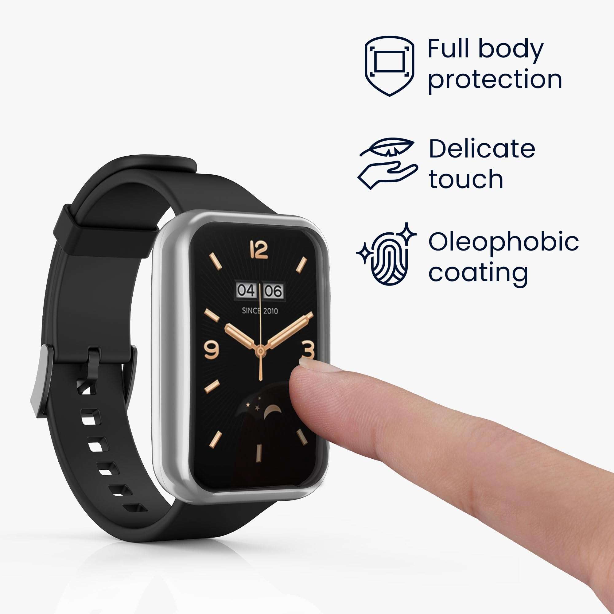 kwmobile Case Compatible with Xiaomi Mi Band 7 Pro Case - 2X TPU Silicone Fitness Tracker Cover - Black/Silver 4