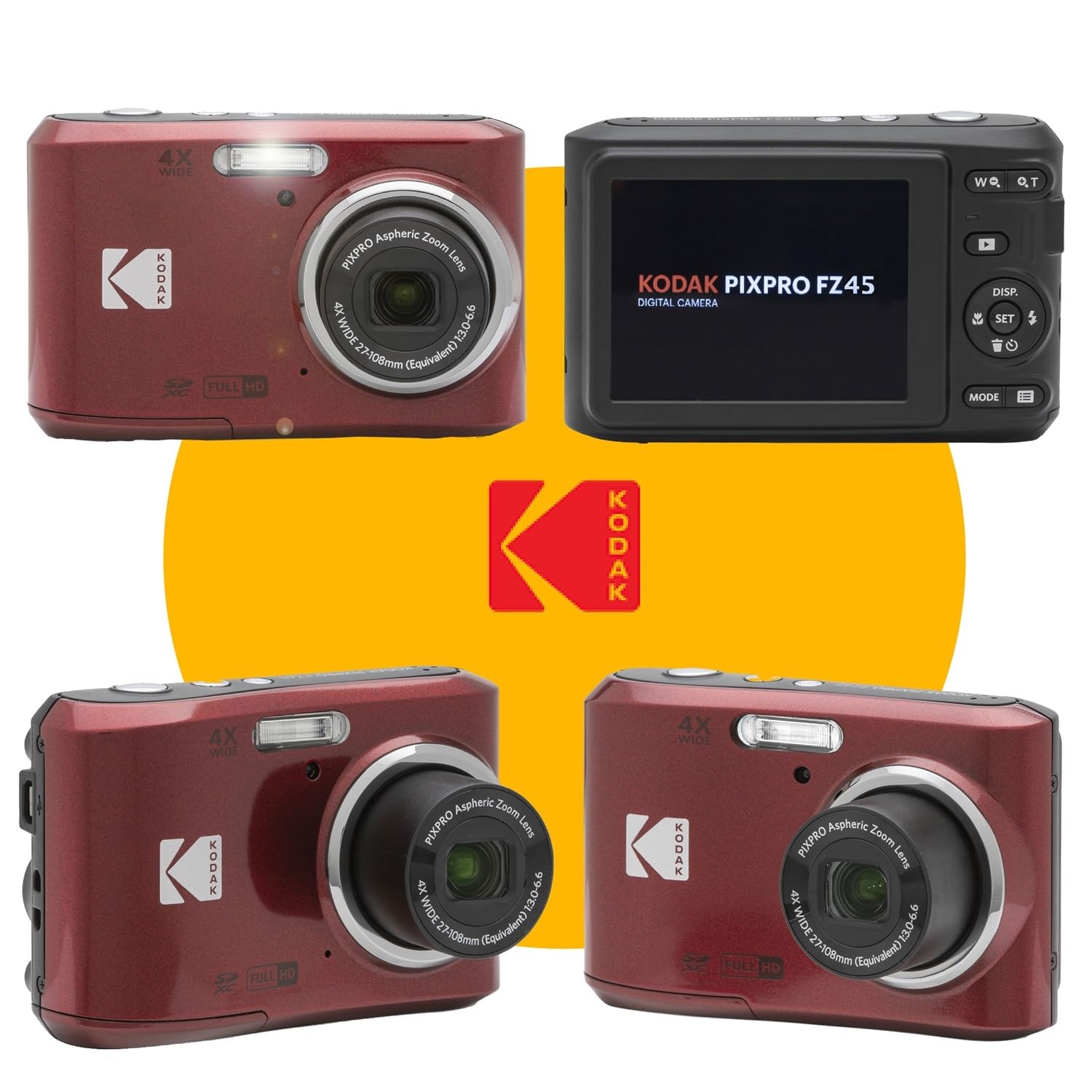 Kodak PIXPRO FZ45 Digital Camera + 32GB Memory Card + Point and Shoot Camera Case + Extendable Monopod + Lens Cleaning Pen + LCD Screen Protectors + Table Top Tripod Ultimate Bundle (Red) 3