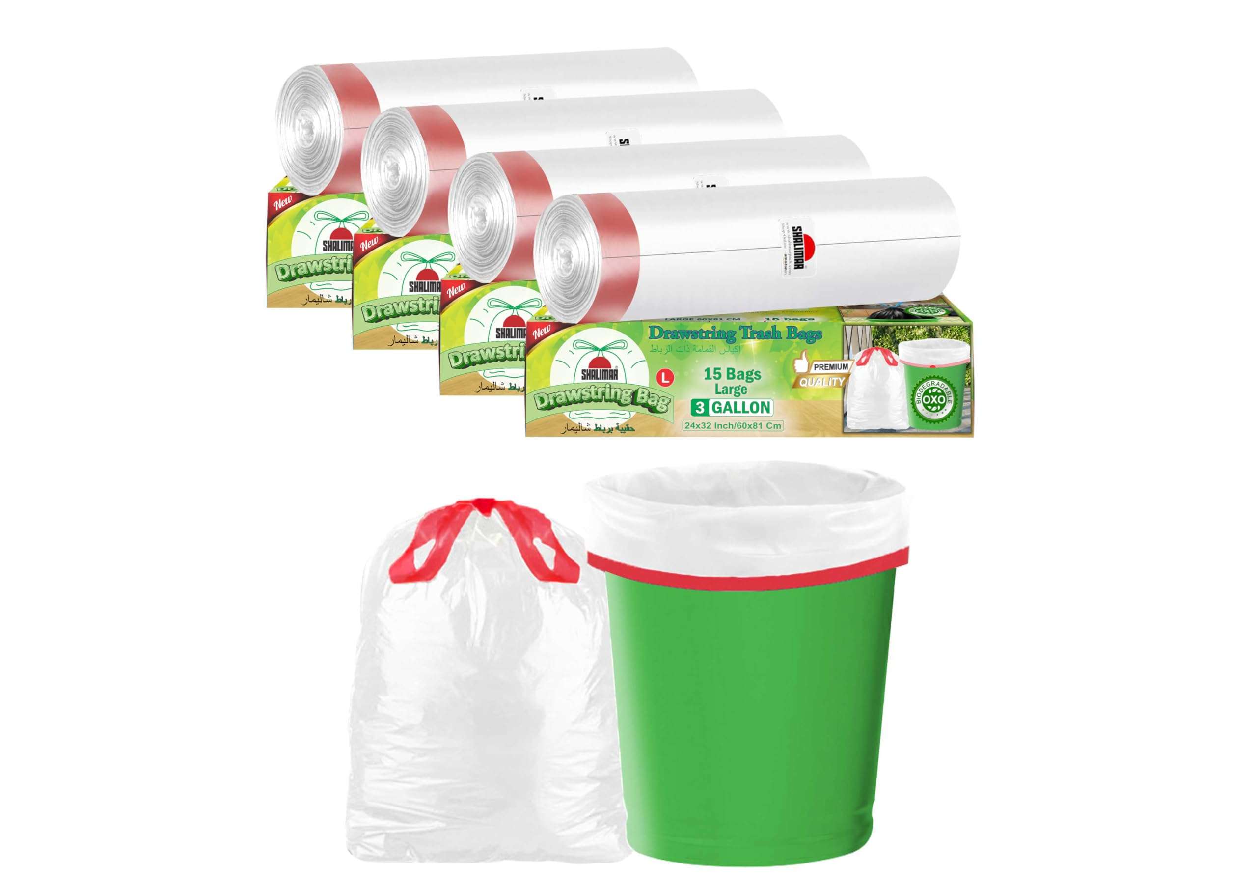 Shalimar Premium (Lavender Fragrance) Scented Drawstring Garbage Bags | Large 24 X 32 Inches | 60 Bags (15 Bags X 4 Rolls) | Dustbin Bag/Trash Bag | (White) - Perforated Box for Easy Dispensing 1