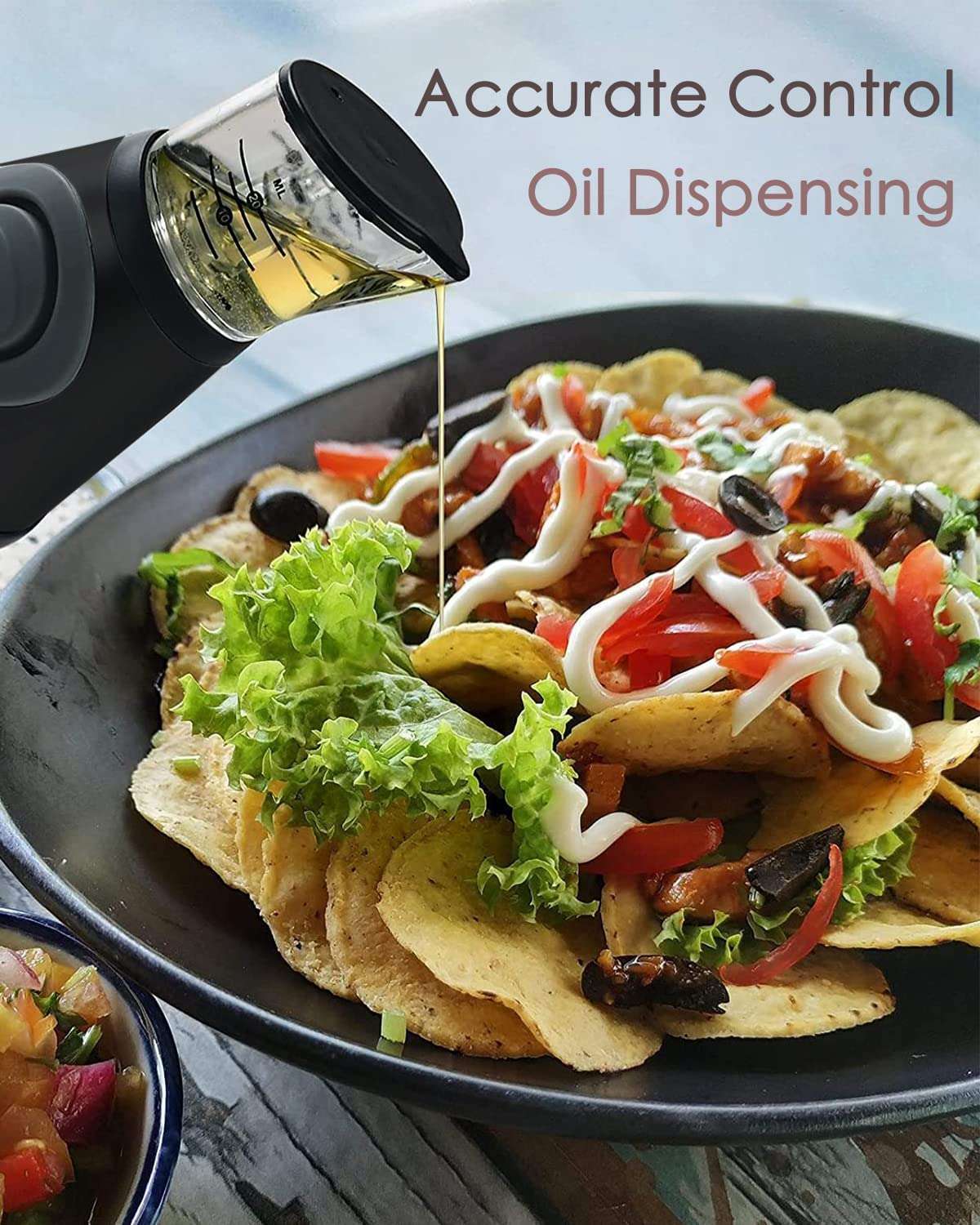 BIGXEN Press & Measure Glass Oil Dispenser, Oil and Vinegar Dispenser Set with, Measuring Scale Pump for Kitchen, Drip Free Spout Oil Dispenser Bottle for Kitchen 4